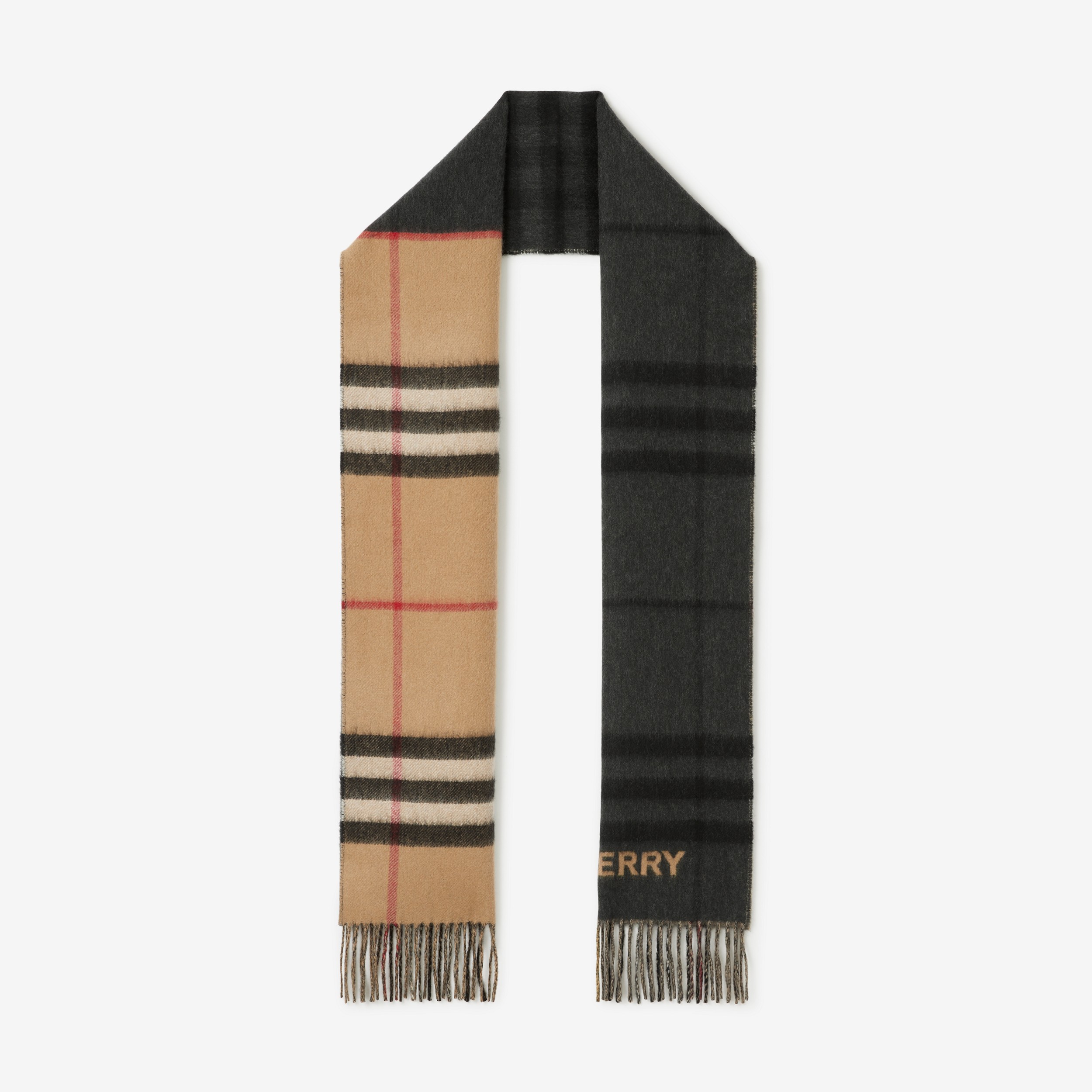 Sciarpa in cashmere con motivi tartan a contrasto (Beige Archivio/nero) | Sito ufficiale Burberry® - 1