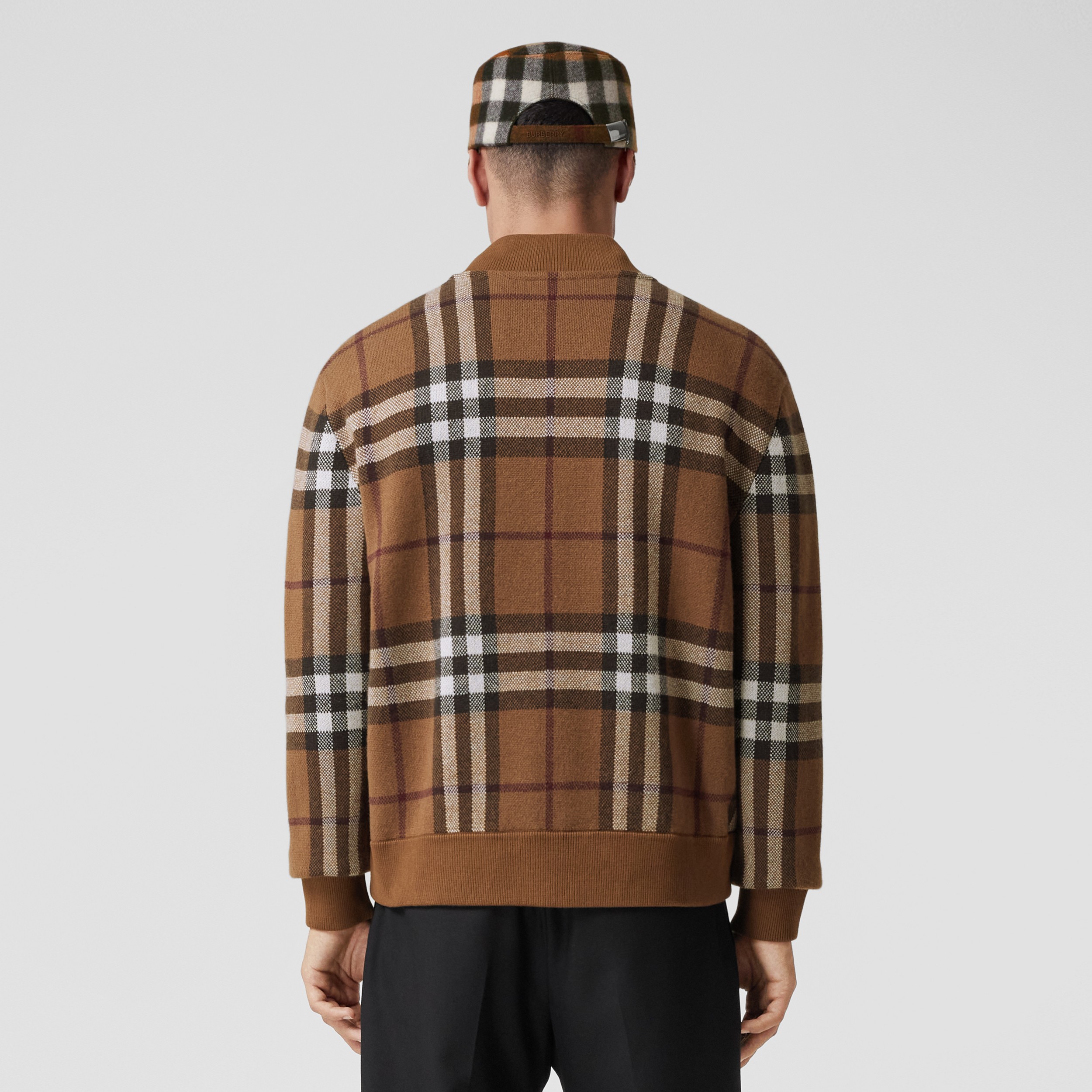 Check Cashmere Jacquard Bomber Jacket in Dark Birch Brown - Men | Burberry® Official - 3