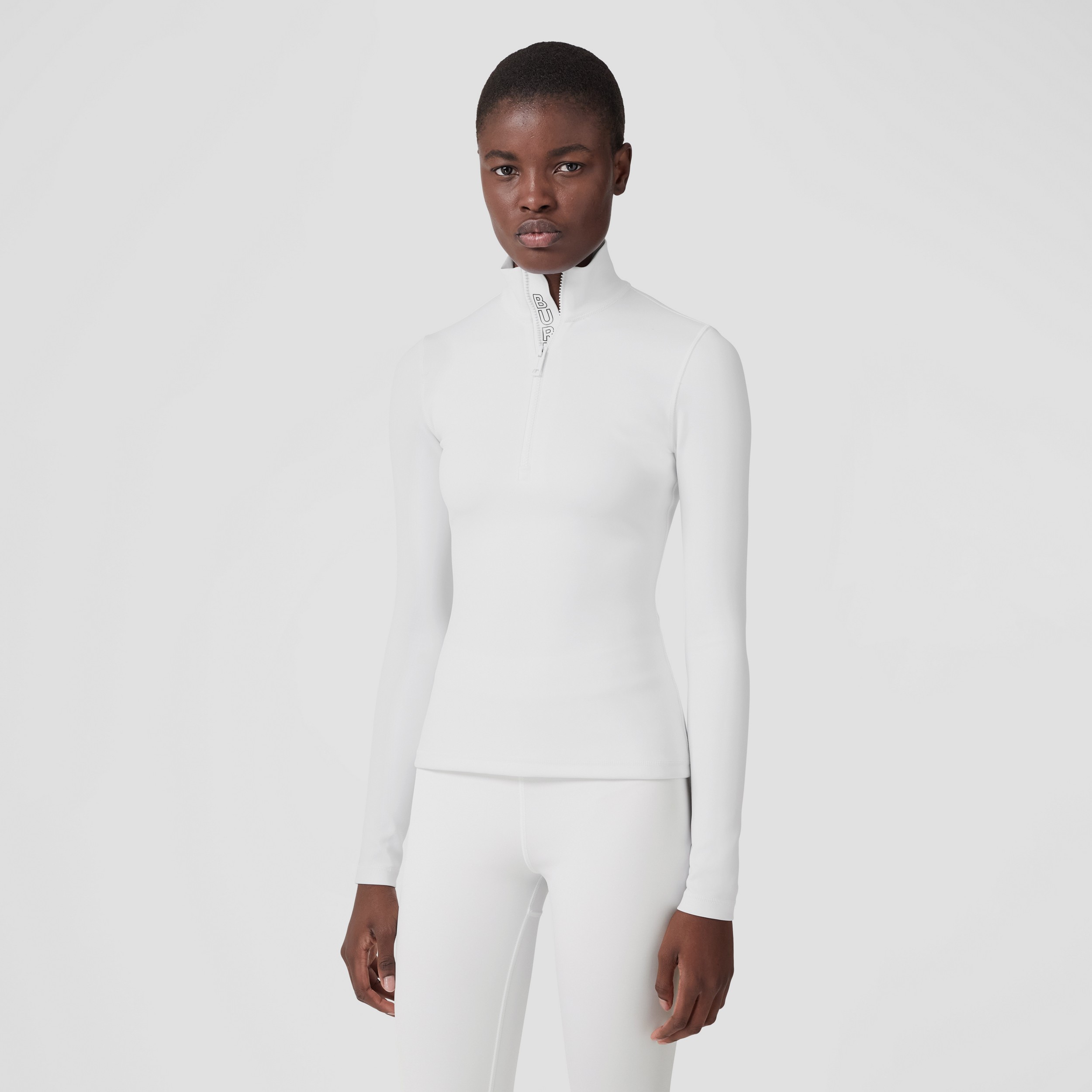 Logo Detail Stretch Jersey Turtleneck Top in White - Women | Burberry® Official - 1