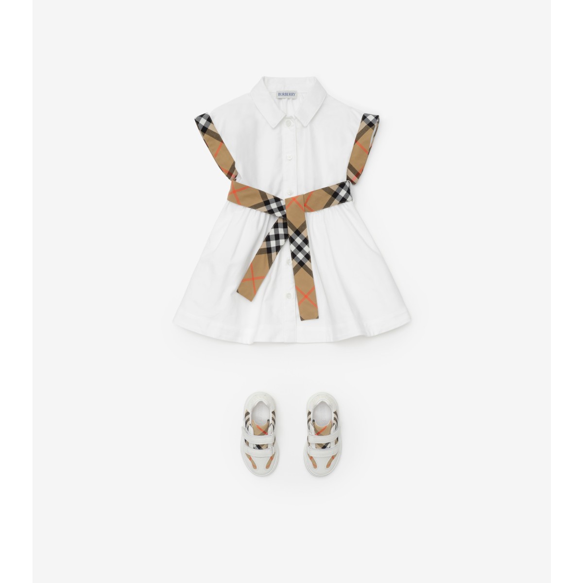  Check Trim Cotton Shirt Dress