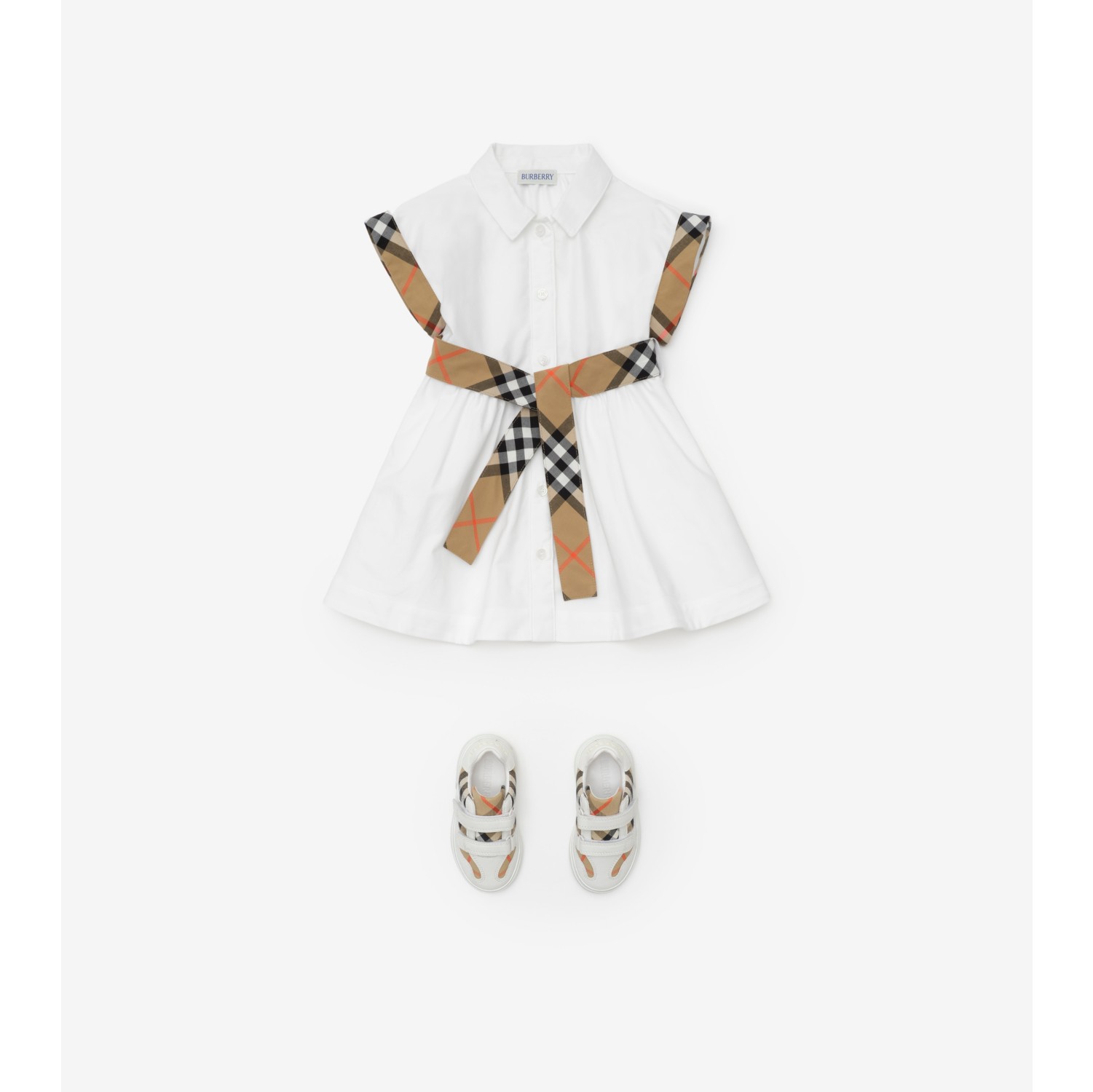 Check Trim Cotton Shirt Dress