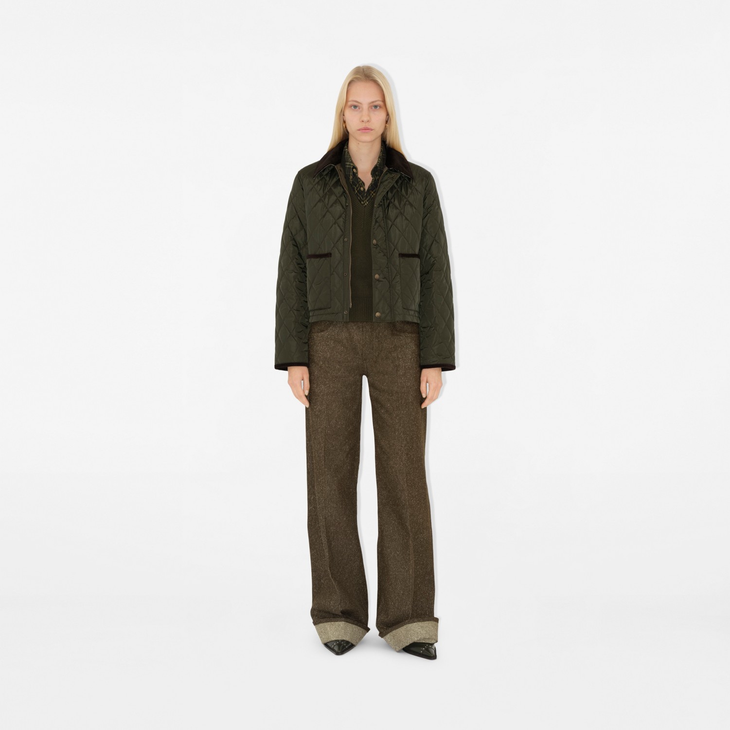 Cropped Quilted Nylon Jacket in Shale/brush - Women Cropped Quilted Nylon Jacket in Shale/brush - Women