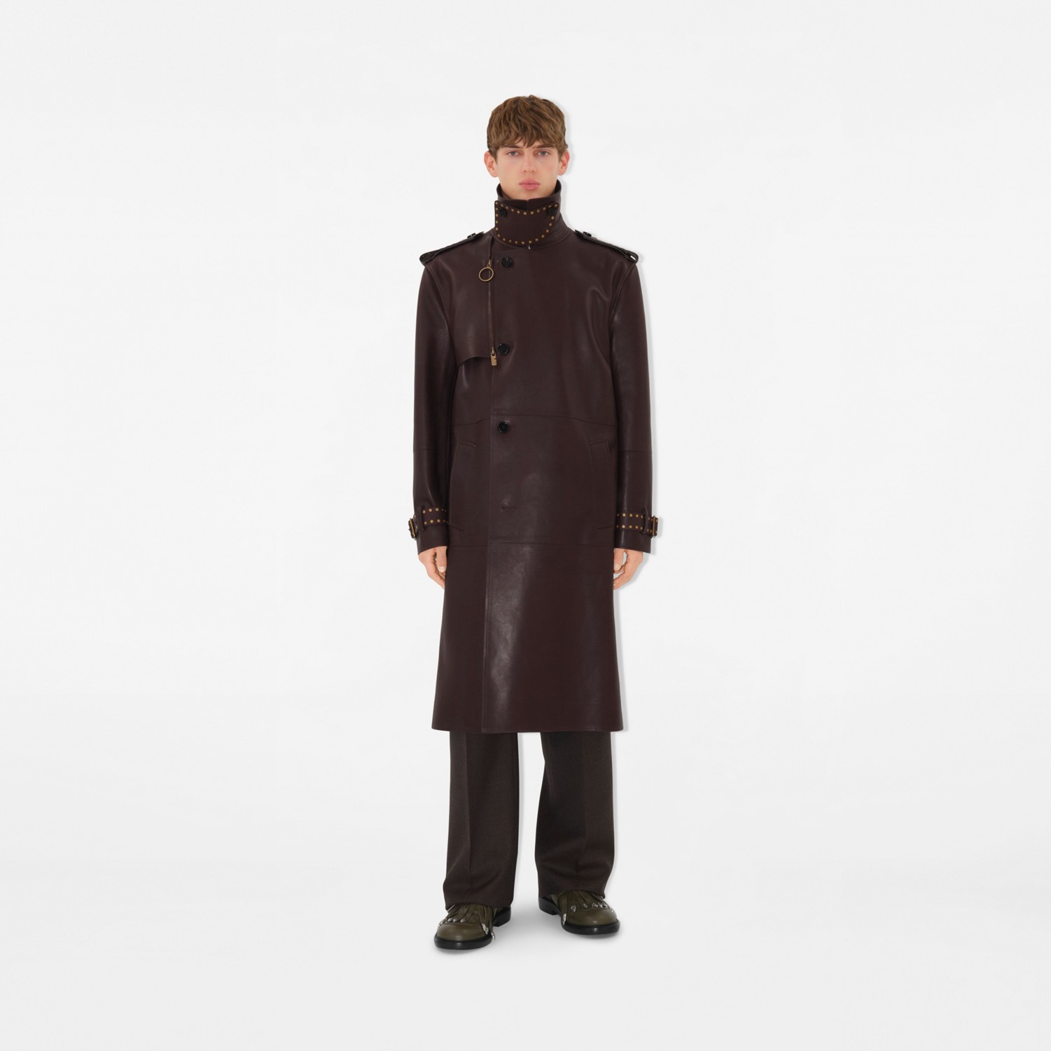 ロング レザー トレンチコート (ベリー) - メンズ | Burberry ロング レザー トレンチコート (ベリー) - メンズ | Burberry