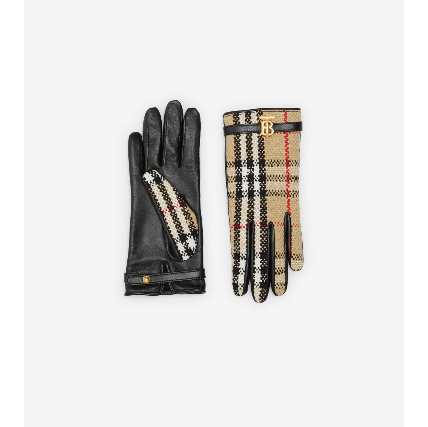 Vintage Check Bouclé and Leather Gloves in Archive beige - Women |  Burberry® Official