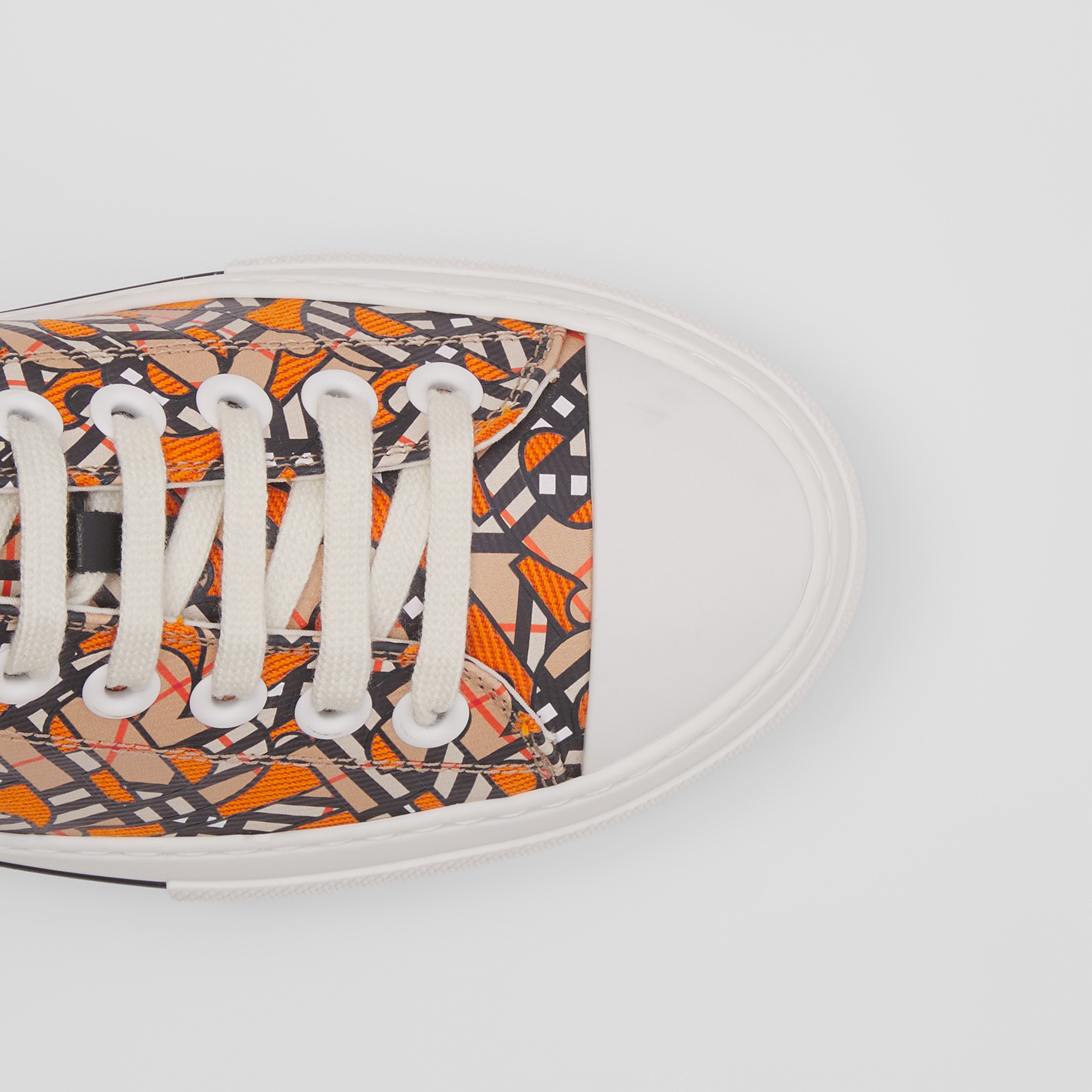 Monogram Print Linen Cotton Canvas Sneakers in Bright Orange - Women | Burberry® Official - 2