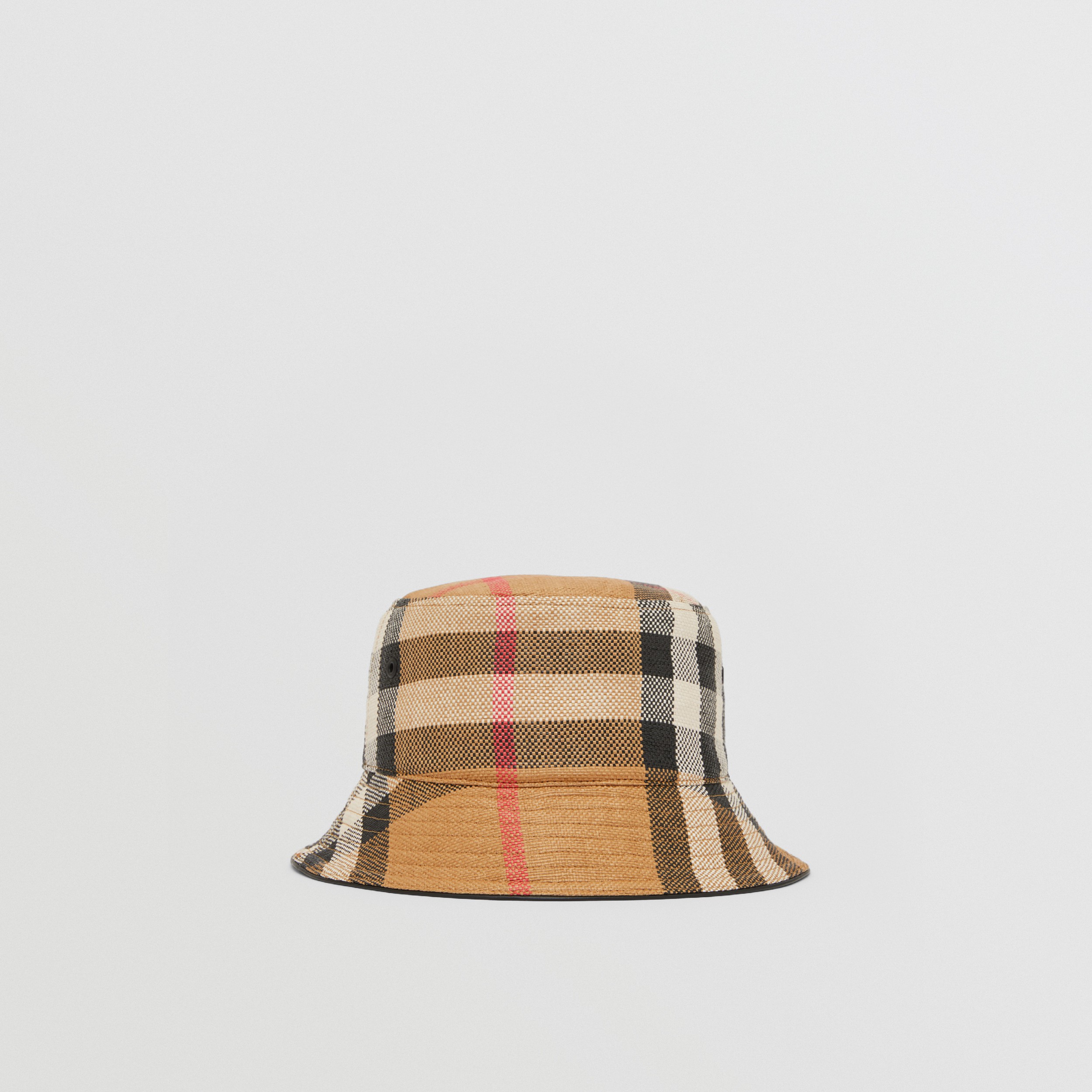 Exaggerated Check Faux Raffia Bucket Hat in Archive Beige | Burberry® Official - 4