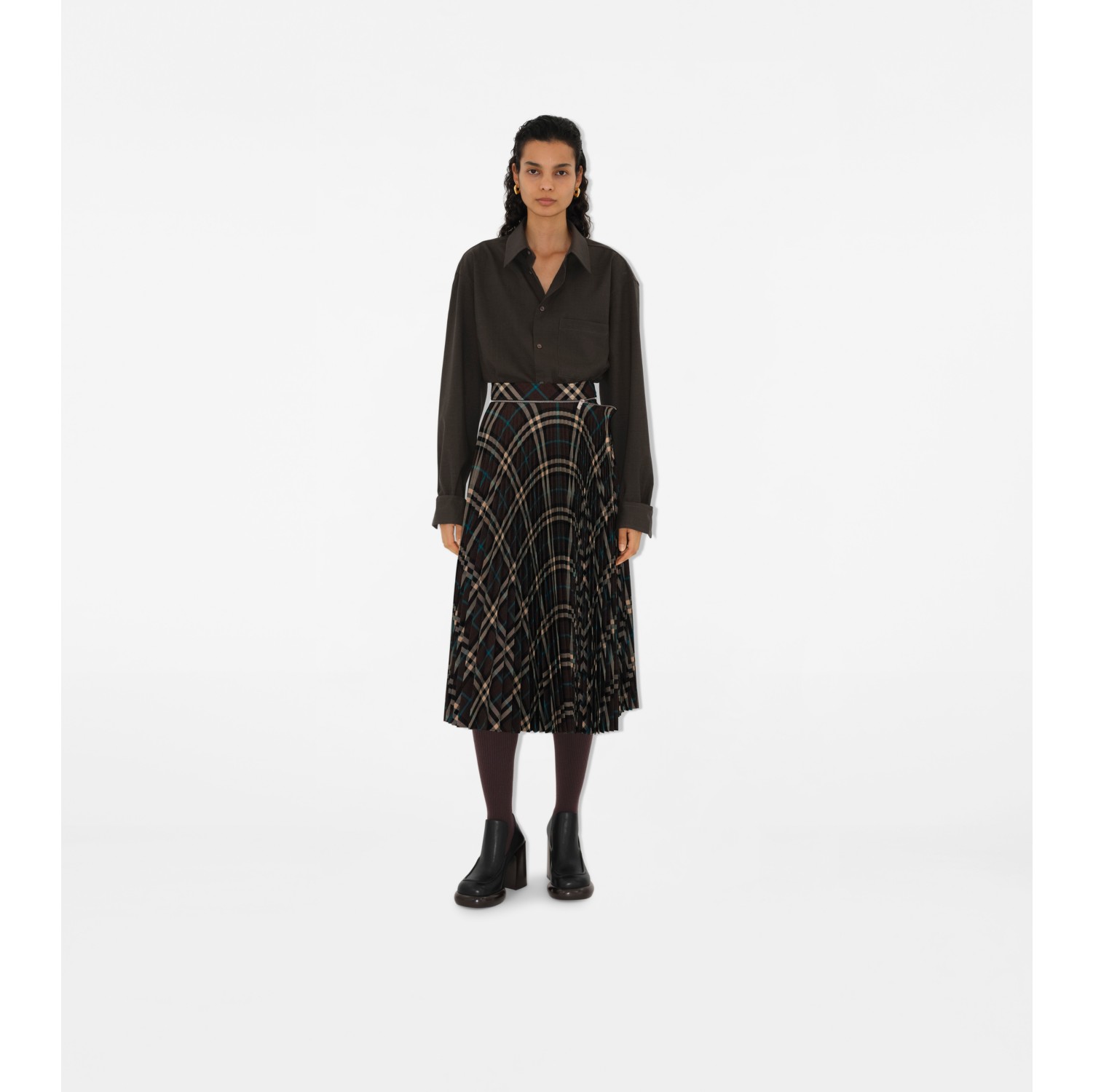 Pleated Check Wool Blend Skirt in Snug Women Technical Burberry Official