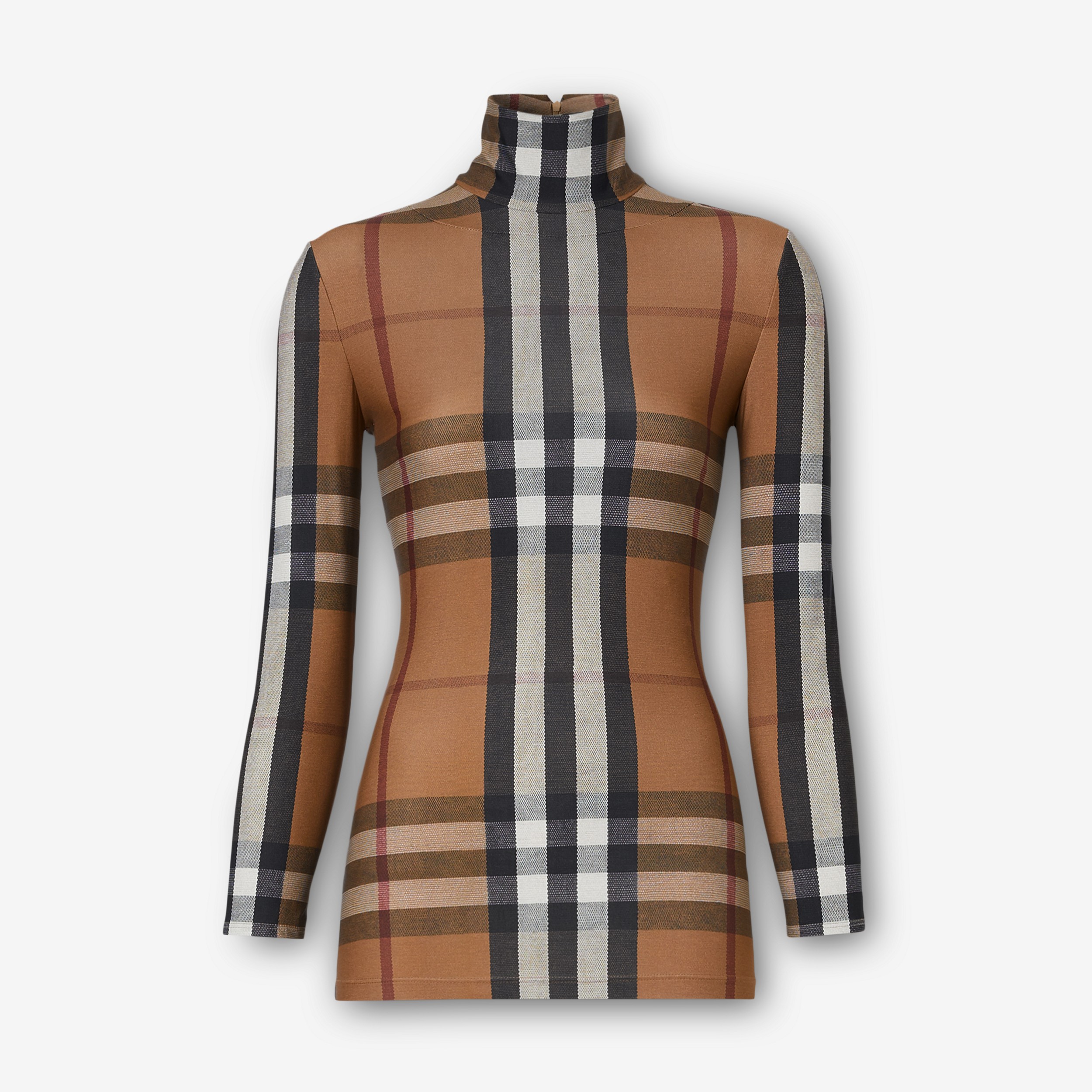 Vintage Check Stretch Jersey Turtleneck Top in Birch Brown - Women | Burberry® Official - 1