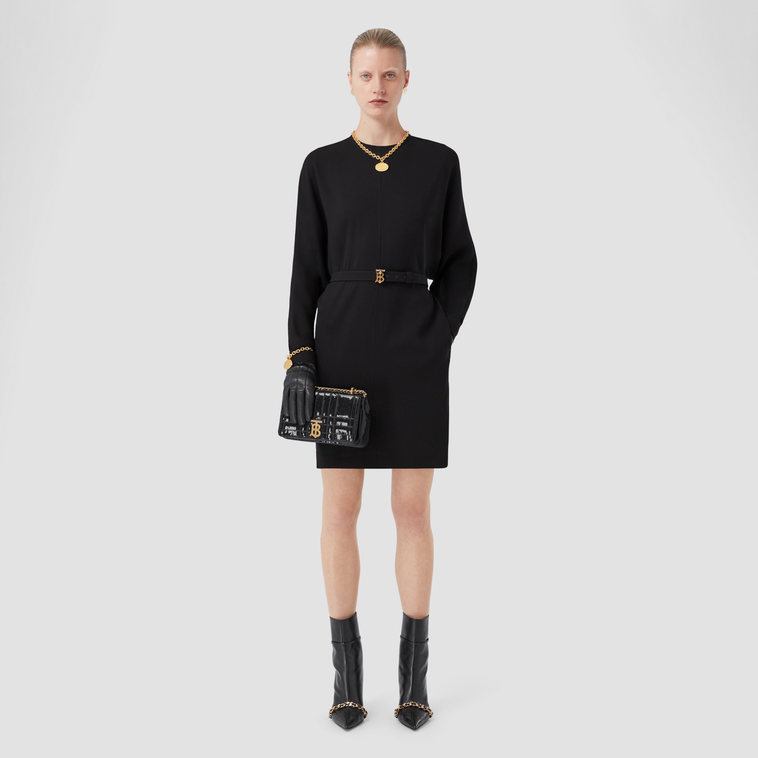 롱 슬리브 모노그램 모티프 실크 캐디 드레스 (블랙) - 여성 | Burberry® - 4