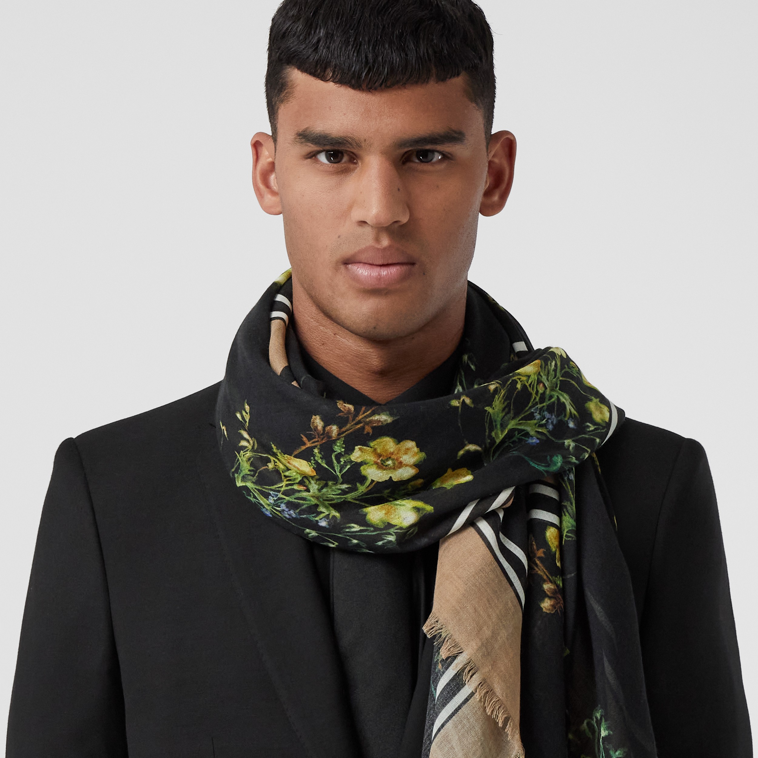 Montage Print Wool Silk Square Scarf in Black | Burberry® Official - 4