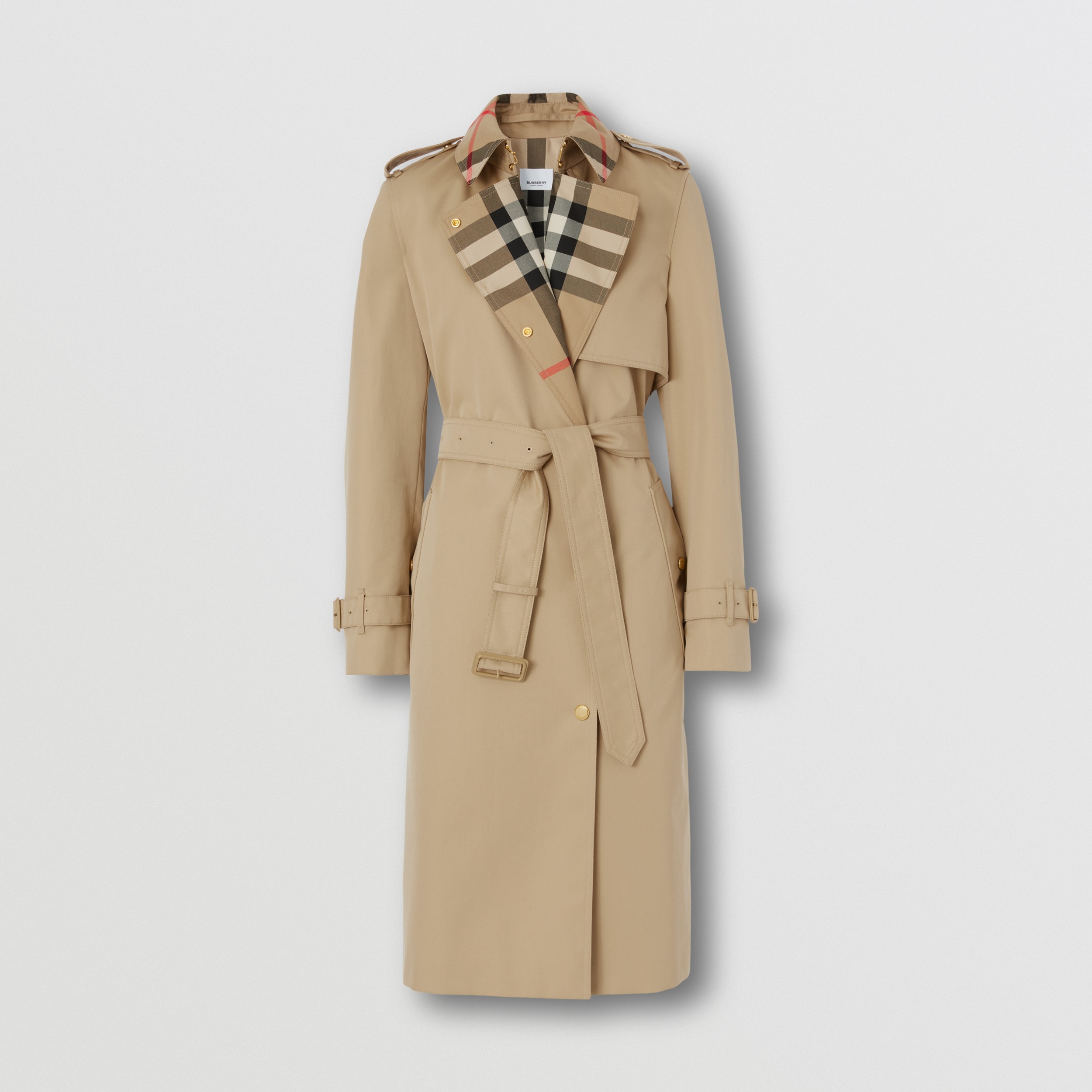 Trench coat de gabardine de algodão com recorte xadrez (Mel) - Mulheres | Burberry® oficial - 4