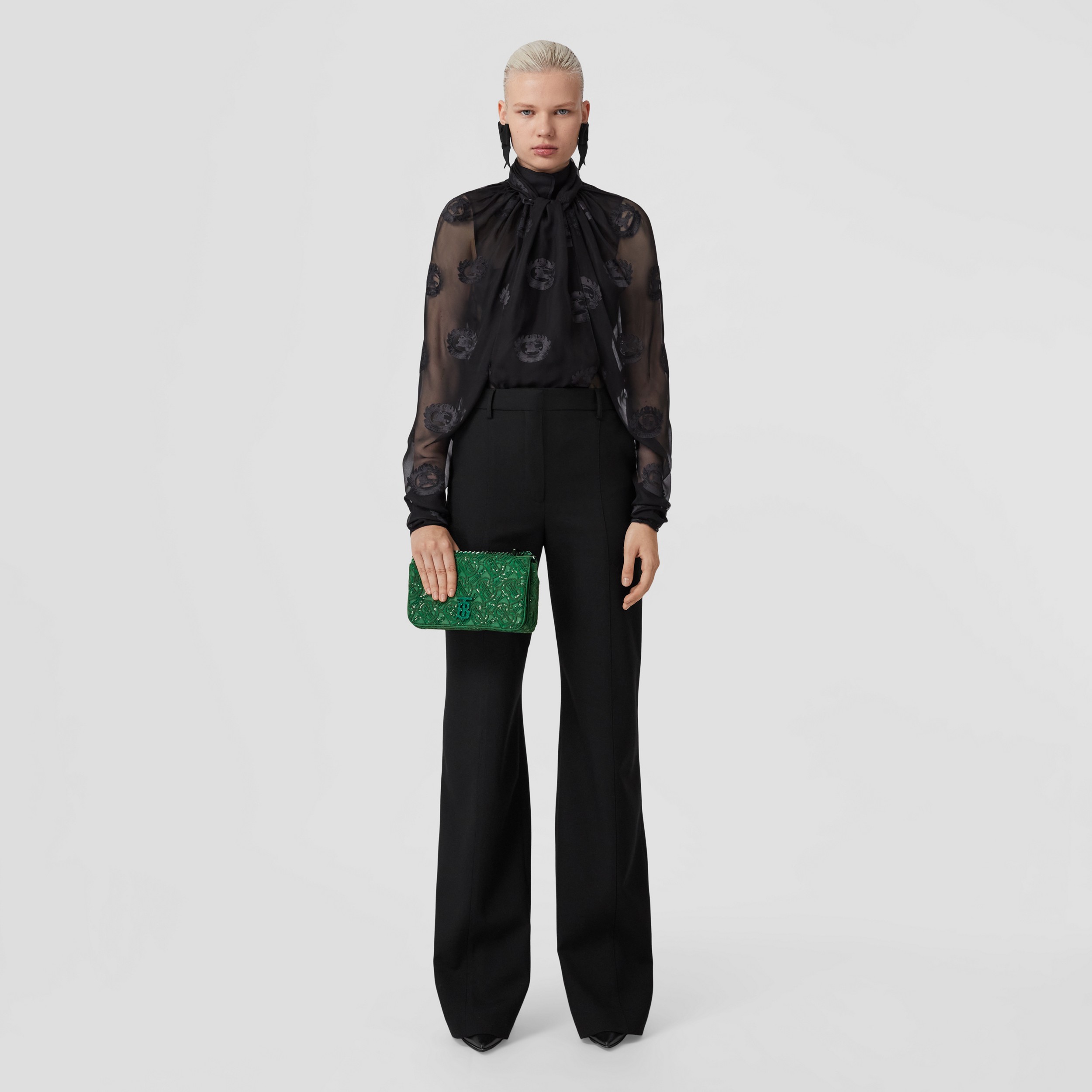 Pantaloni sartoriali in lana stretch con logo ricamato (Nero) - Donna | Sito ufficiale Burberry® - 1