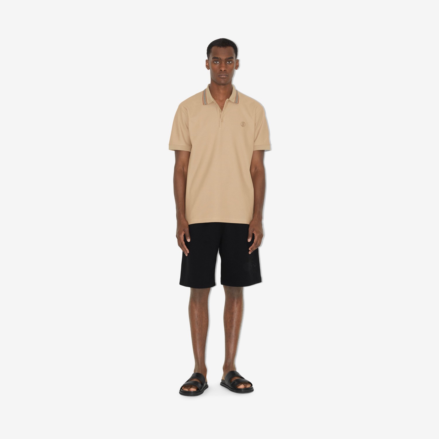 标志性条纹衣领 Polo 衫 (柔黄褐色) - 男士 | Burberry® 博柏利官网