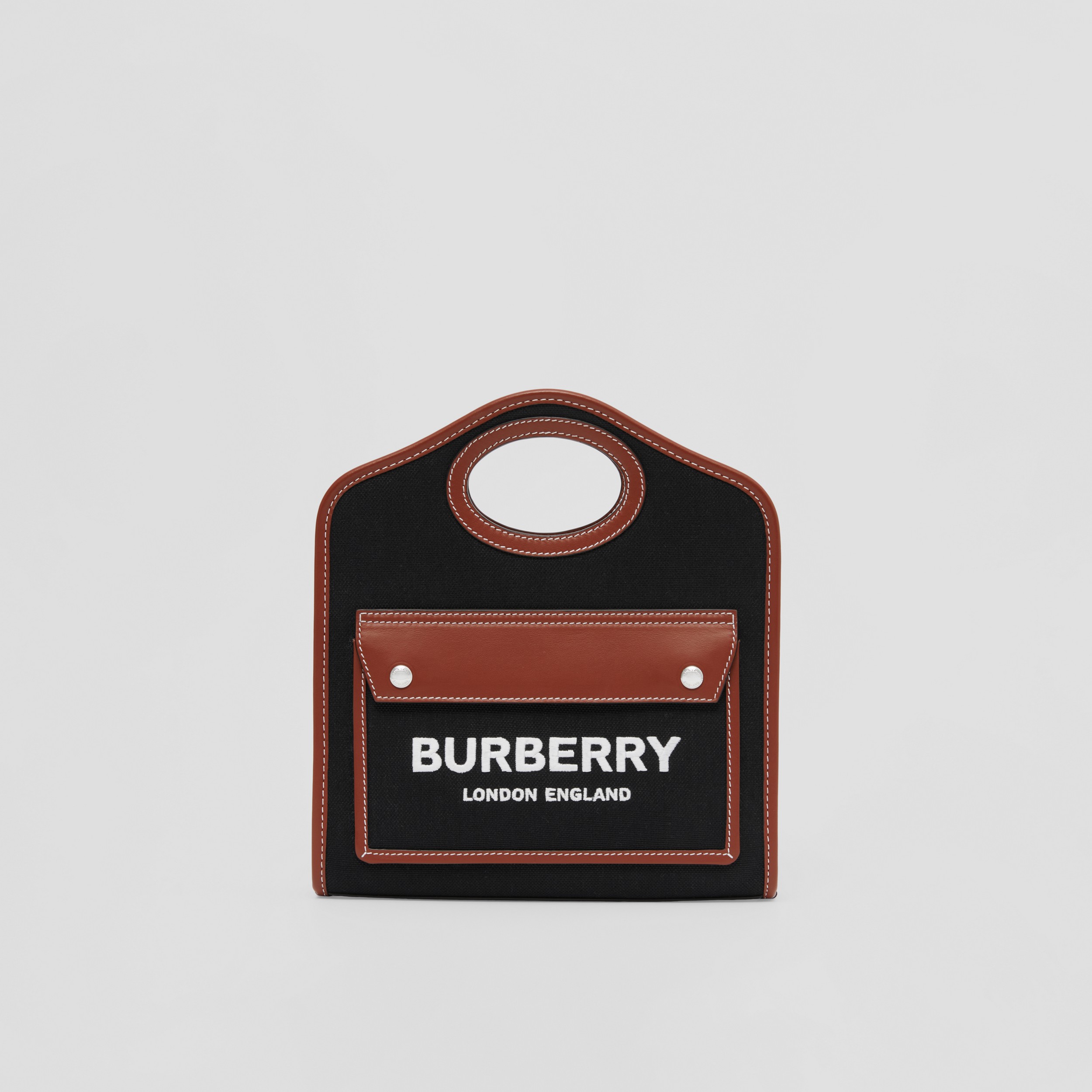 Pocket Bag im Miniformat aus technischer Baumwolle und Leder (Schwarz/hellbraun) - Damen | Burberry® - 1