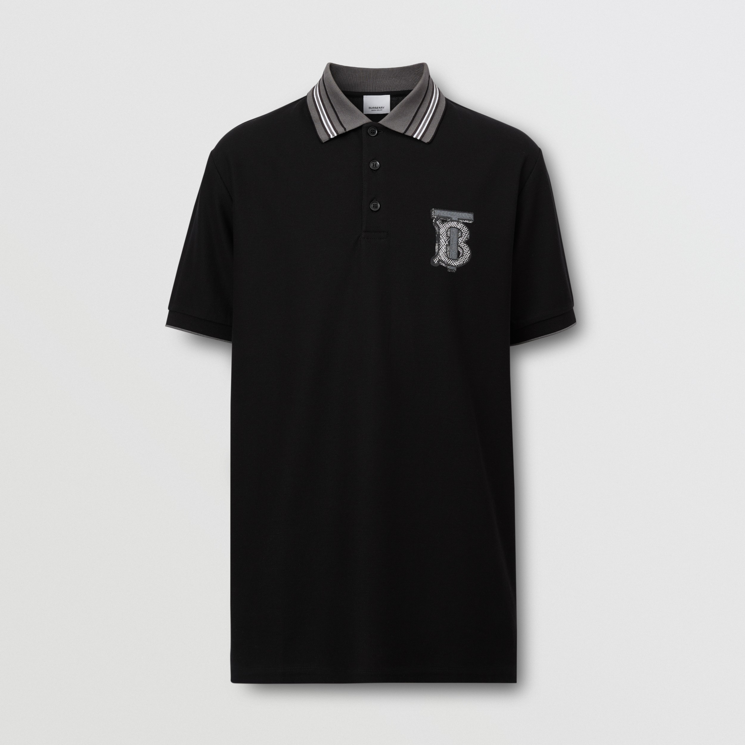 Monogram Motif Cotton Piqué Polo Shirt – Unisex in Black | Burberry ...