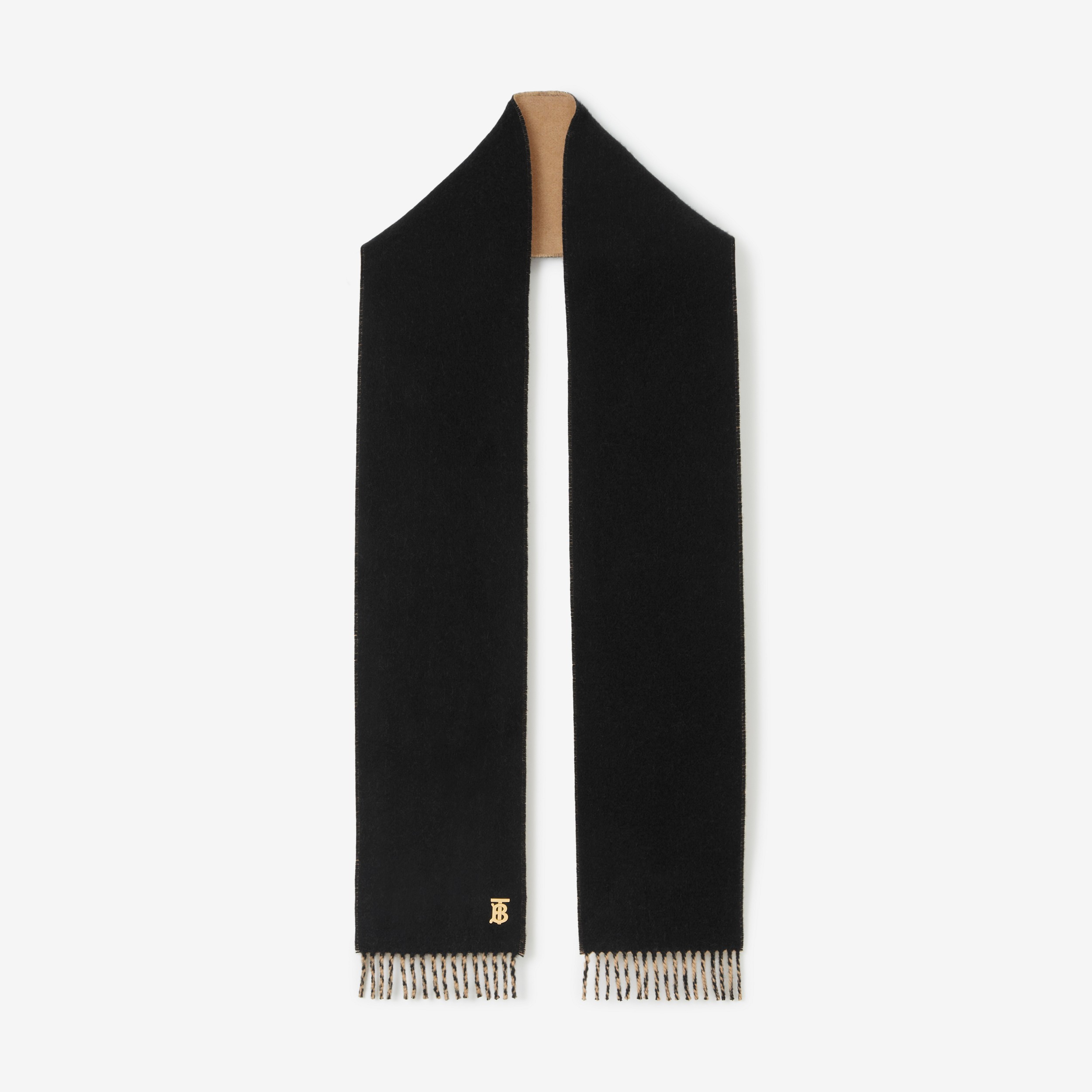 Bufanda reversible en cachemir con detalle de monograma (Cámel/negro) | Burberry® oficial - 1
