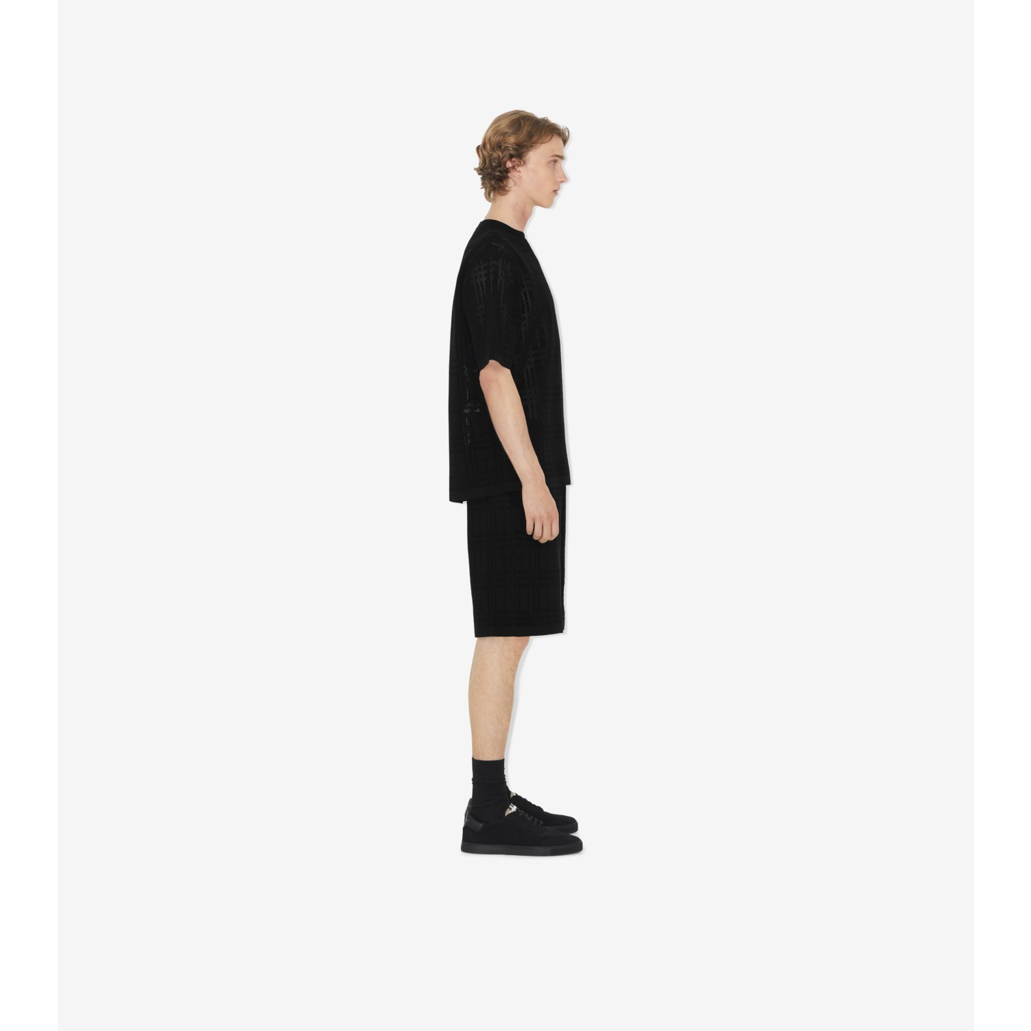 Check Technical Cotton Shorts in Black - Men | Burberry® Official