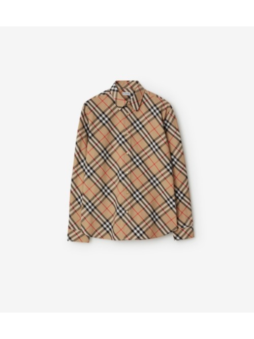 Shop Burberry Check Cotton Shirt In Sand