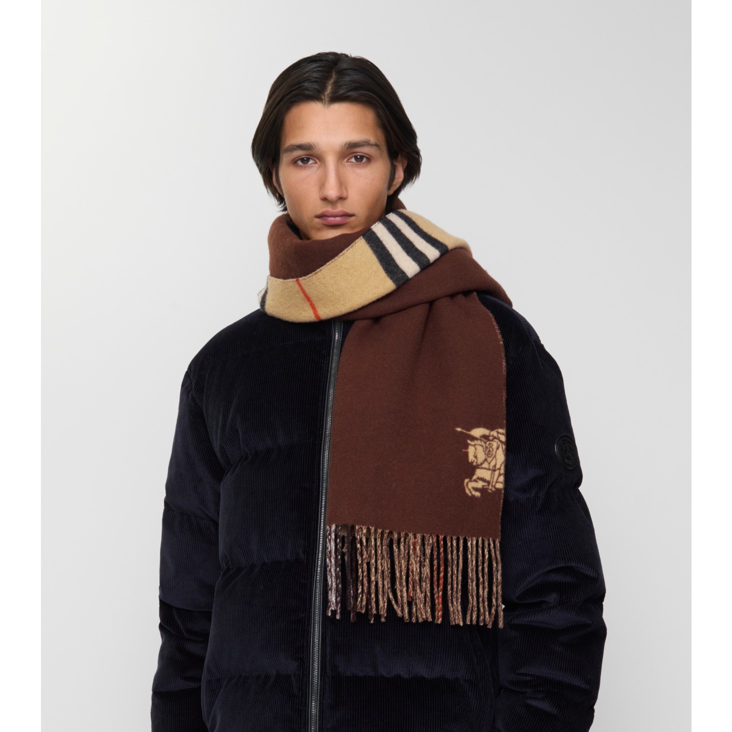 Wide Reversible Check Cashmere Scarf