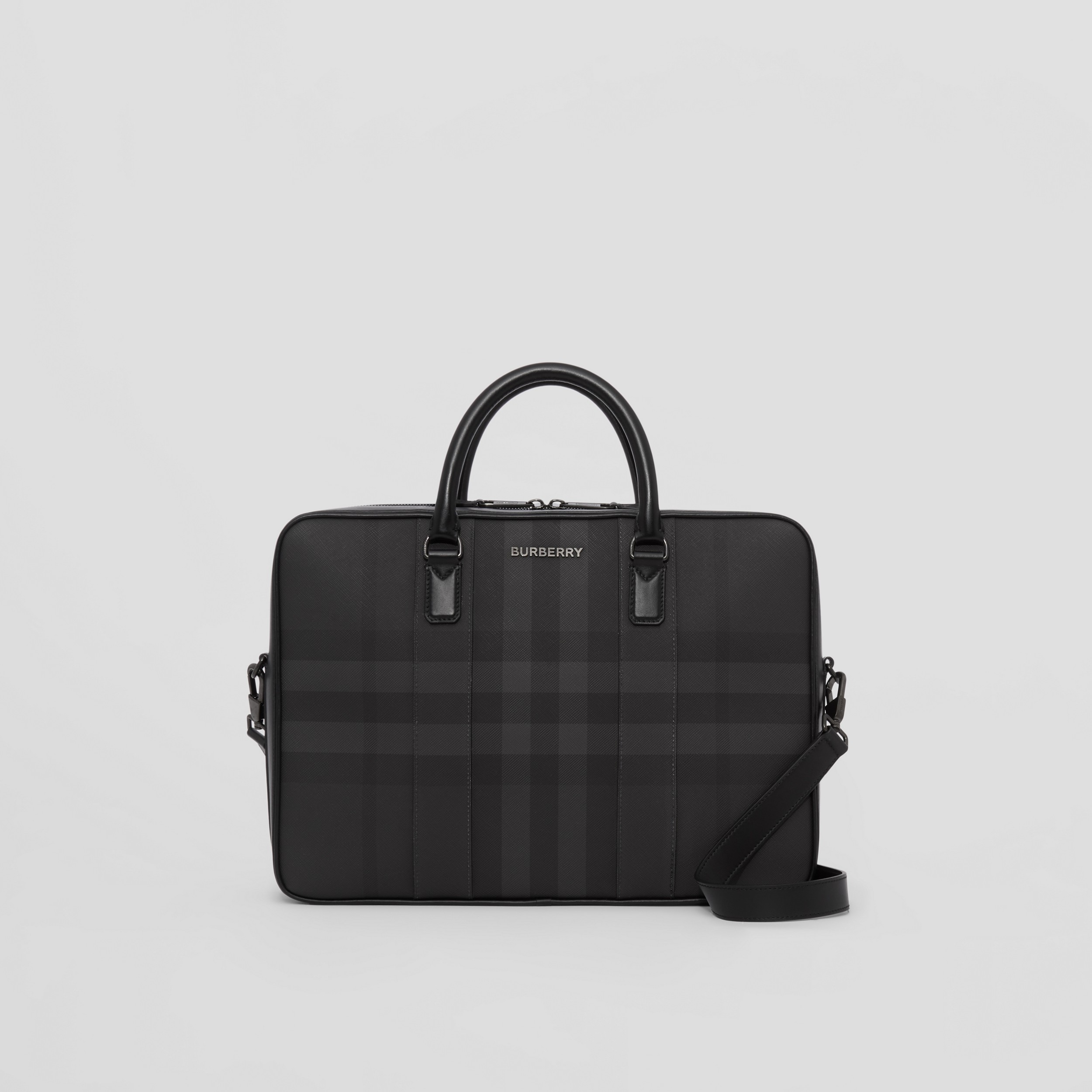 Charcoal Check and Leather Briefcase - Men | Burberry® Official - 1