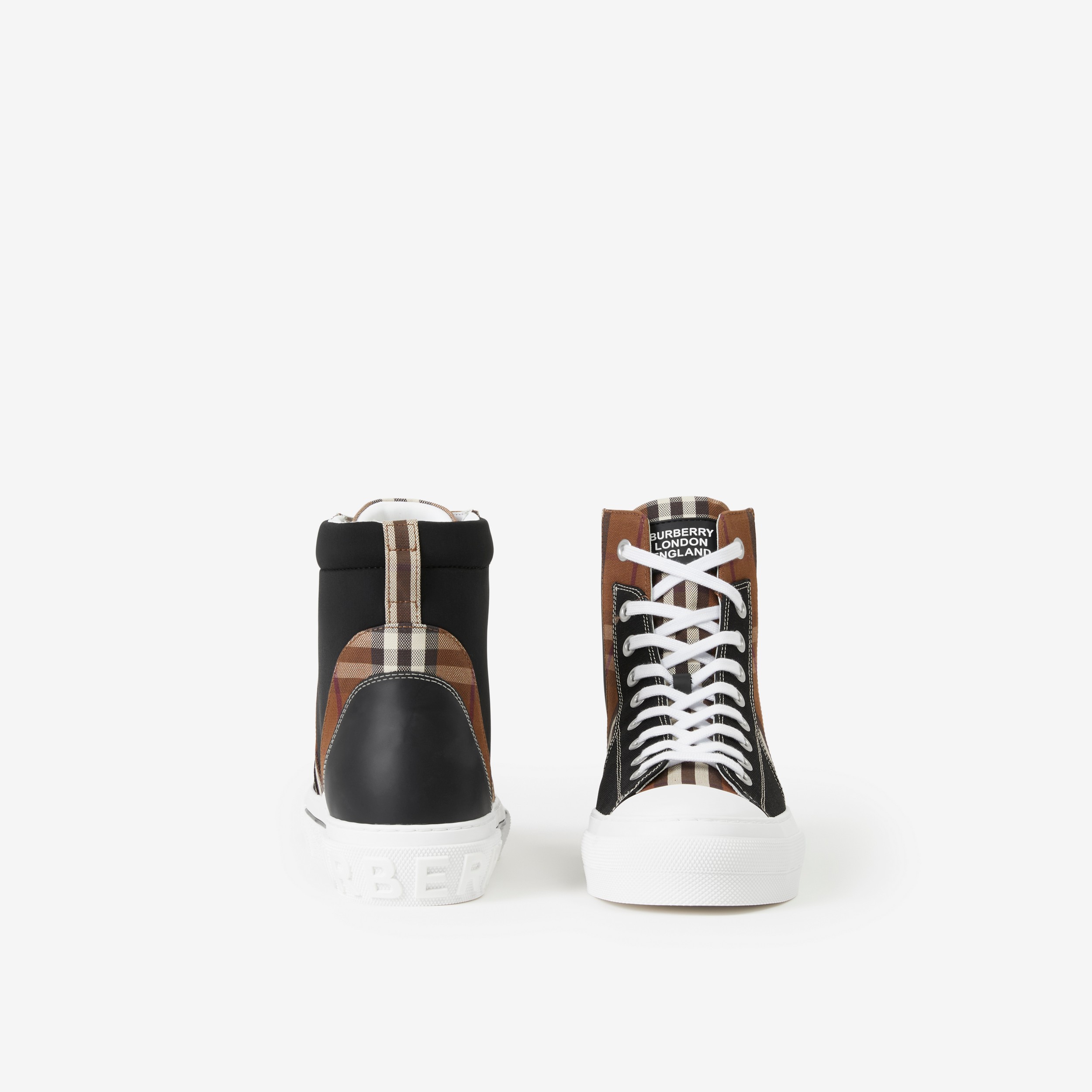 Vintage Check Cotton and Neoprene High-top Sneakers in Black/dark Birch Brown - Men | Burberry® Official - 4