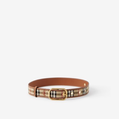 Burberry Check And Leather Belt In Archive Beige/gold