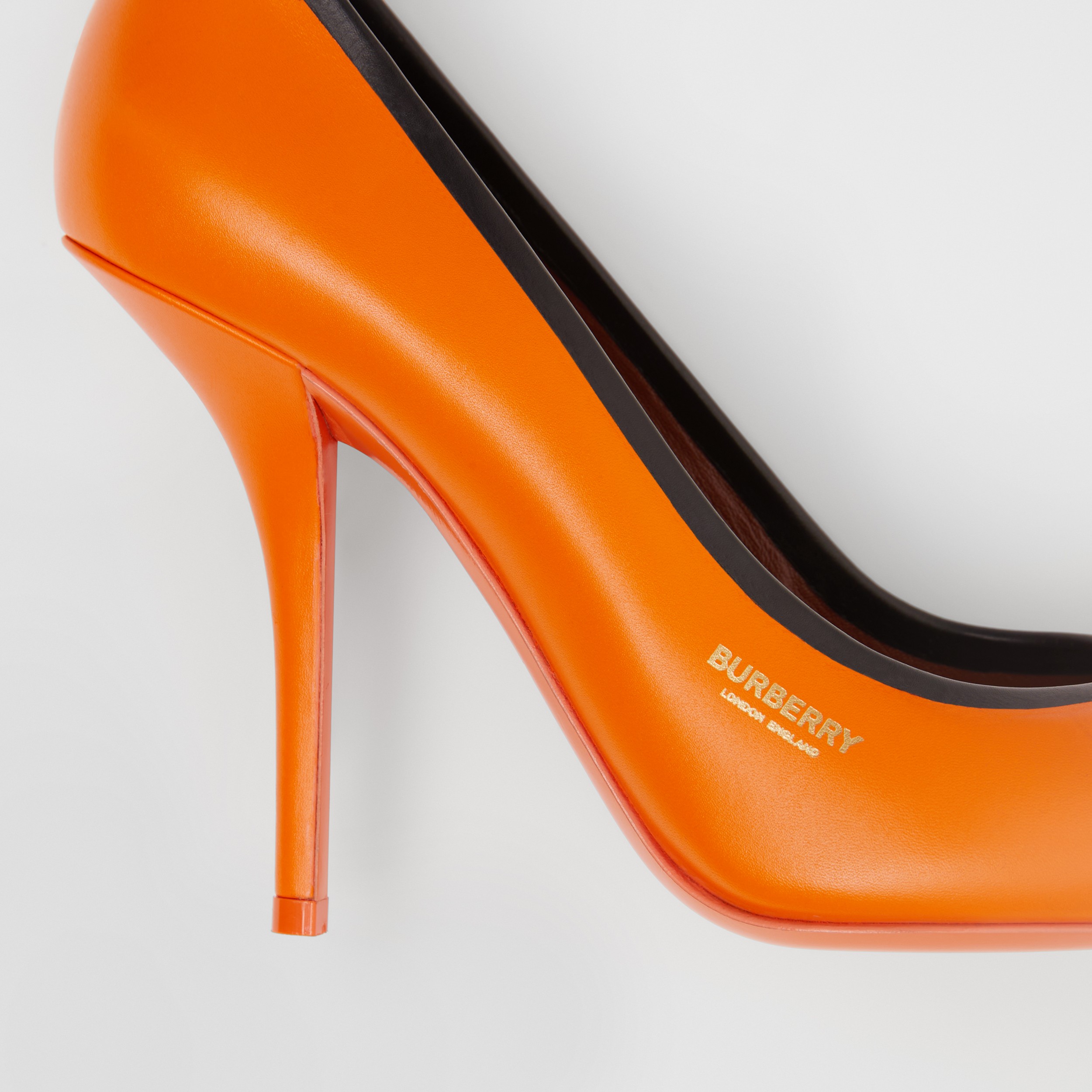 Contrast Trim Leather Point-toe Pumps in Bright Orange/black - Women | Burberry® Official - 2