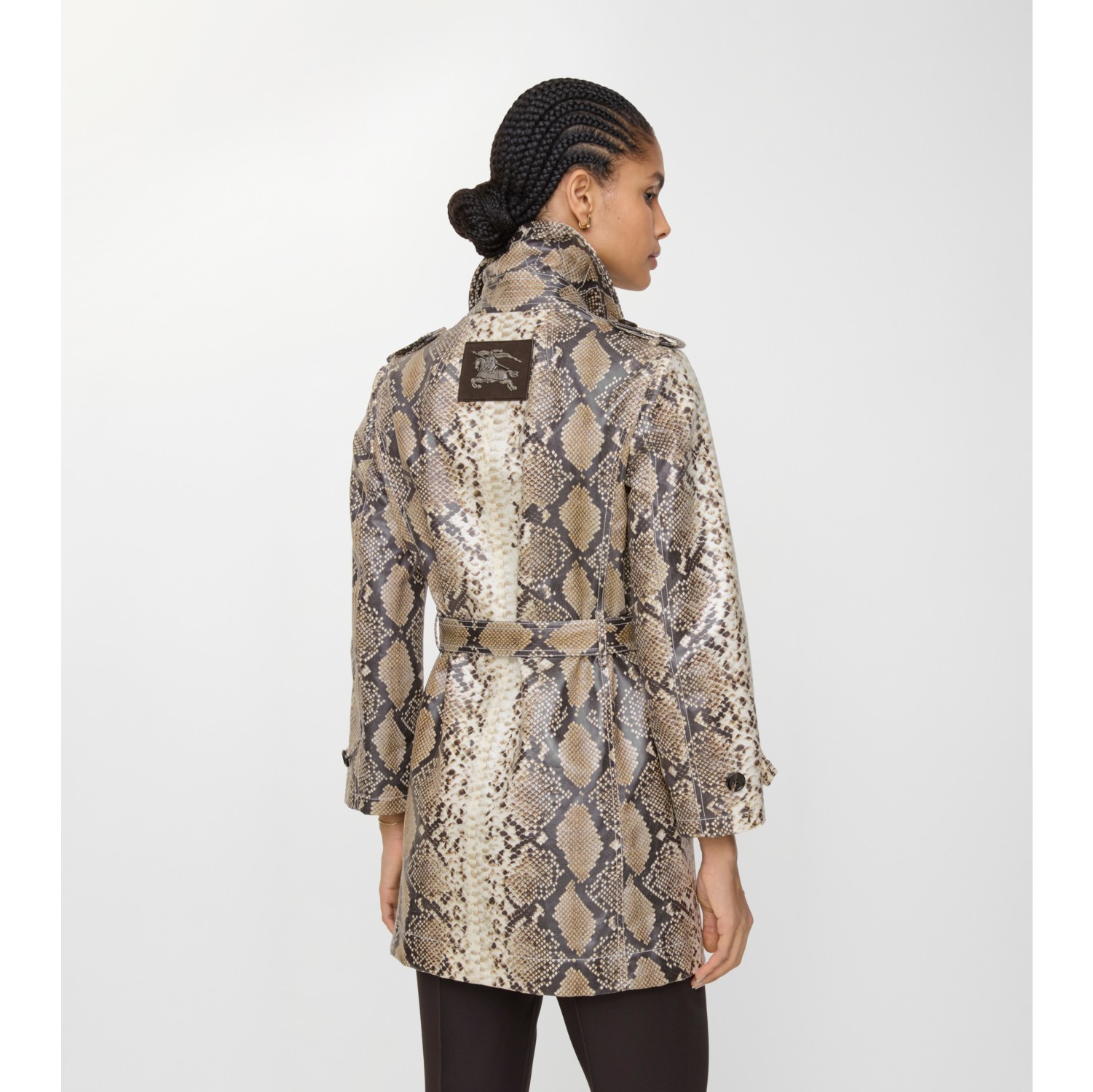 Short Python Print Coated Cotton Stonehaven Car Coat in Alpine white - Women | Burberry® Official