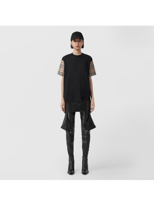 Burberry Vintage Check Sleeve Cotton Oversized T-shirt In Black