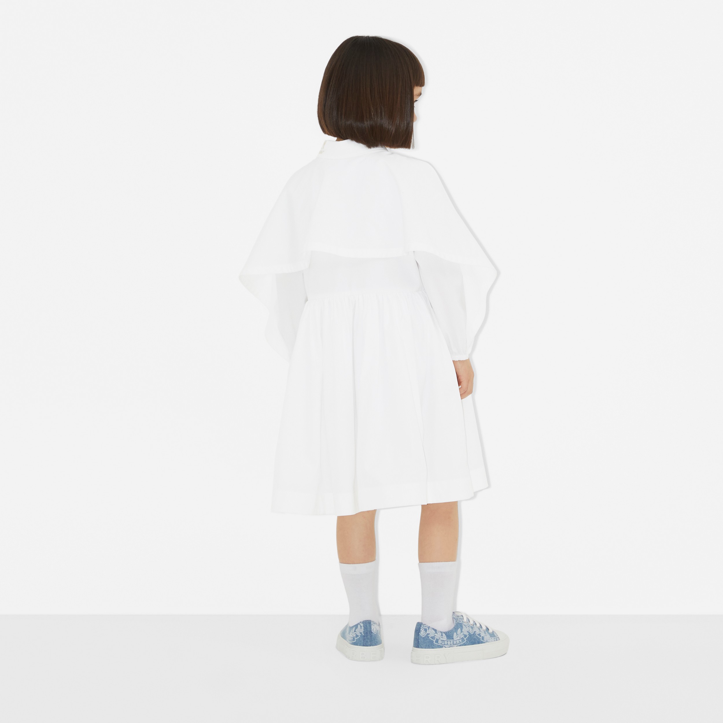 Vestido en popelina de algodón elástico con detalle de capa (Blanco) | Burberry® oficial - 3