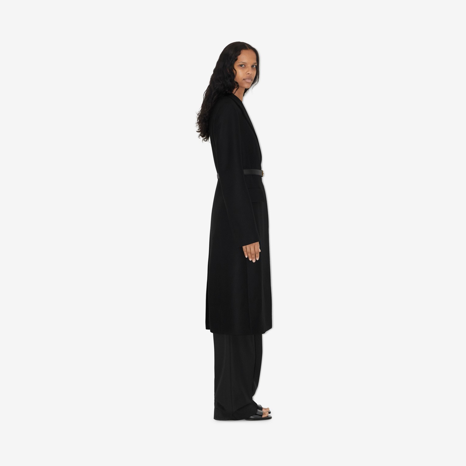 Manteau ajusté en poil de chameau et laine (Noir) - Femme | Site officiel Burberry®