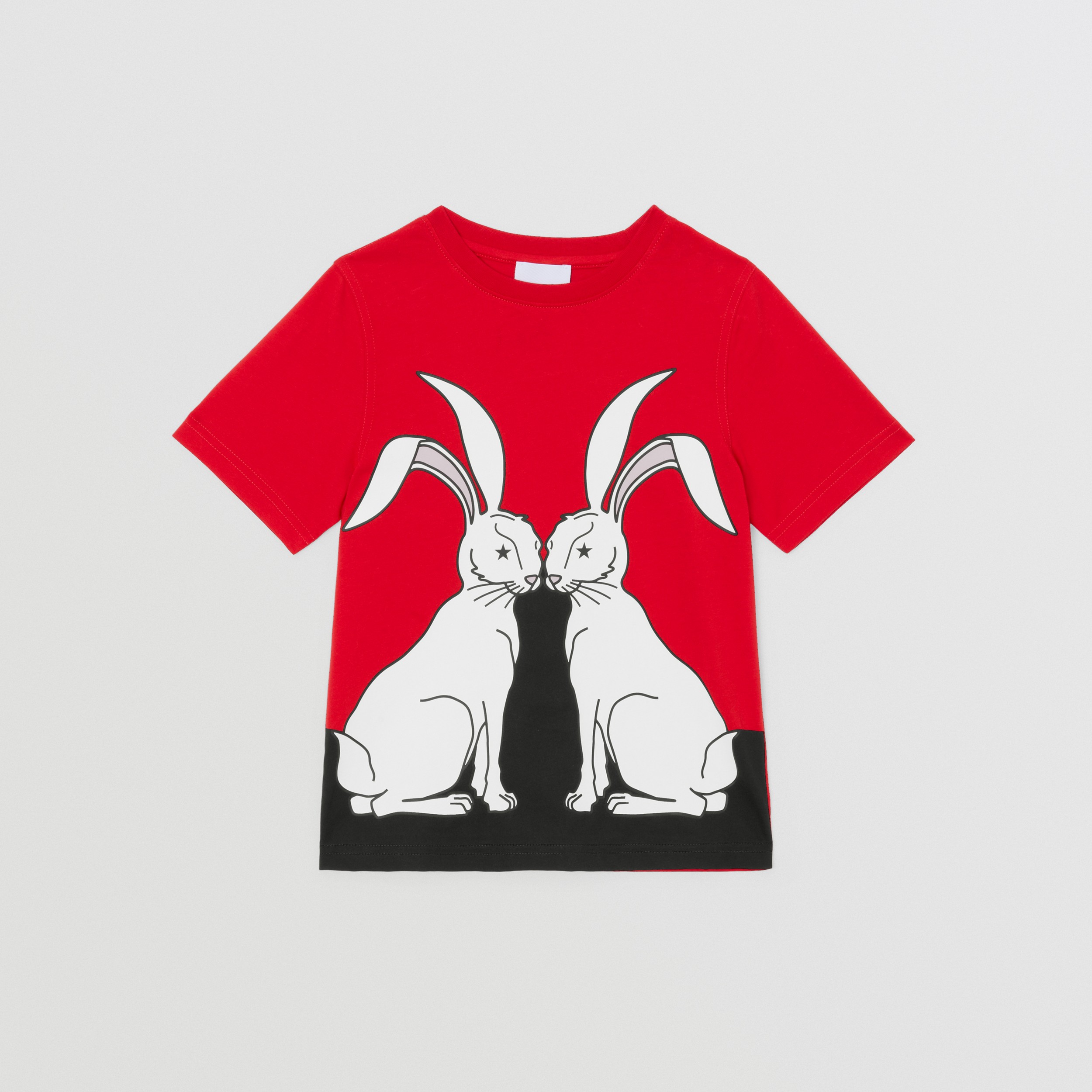 Rabbit Print Cotton T-shirt in Bright Red | Burberry® Official - 1