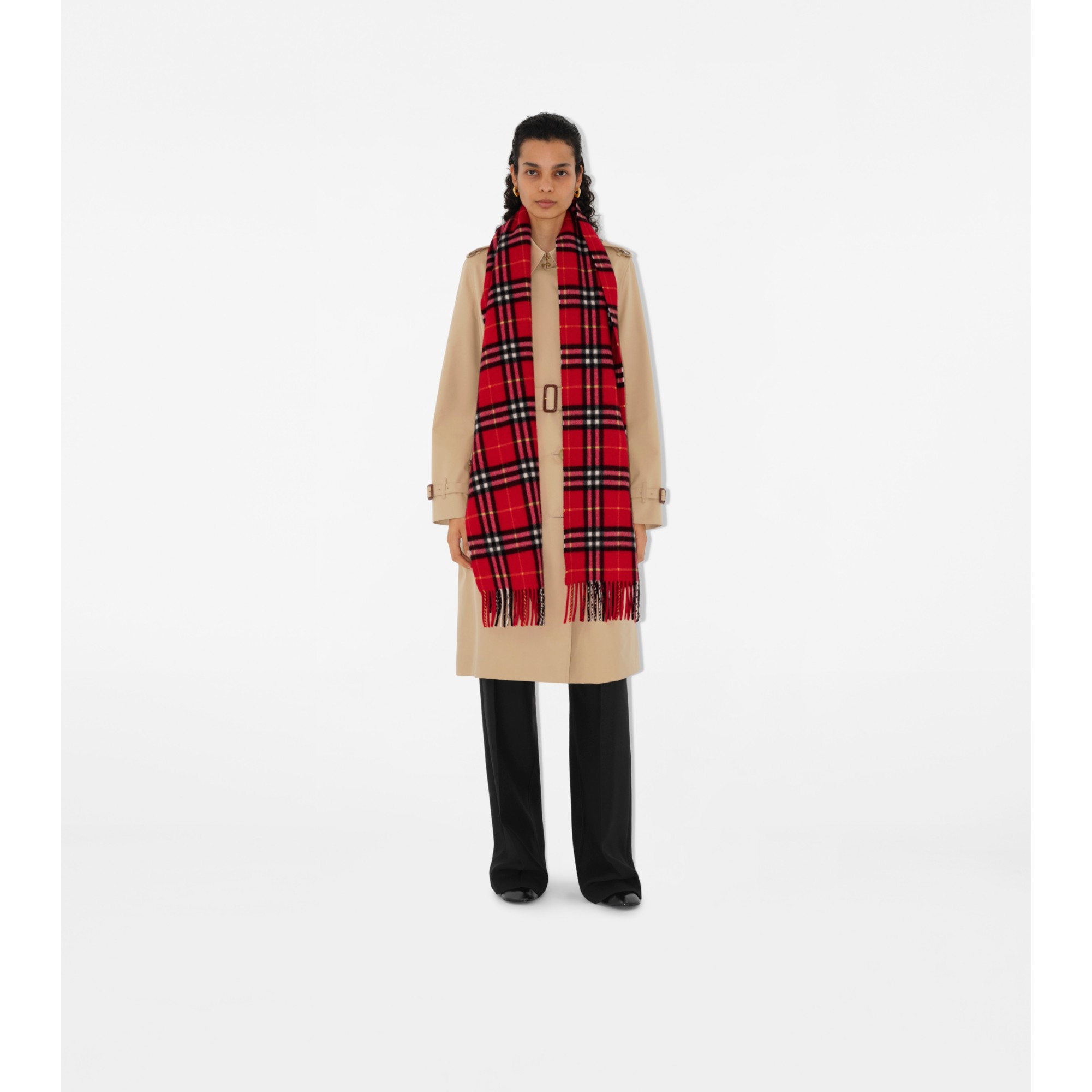 Check Cashmere Scarf in Black/calico | Burberry® Official