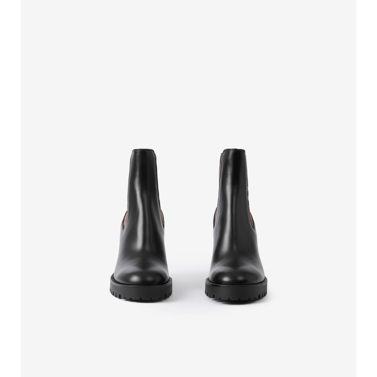  Check Panel Leather Ankle Boots