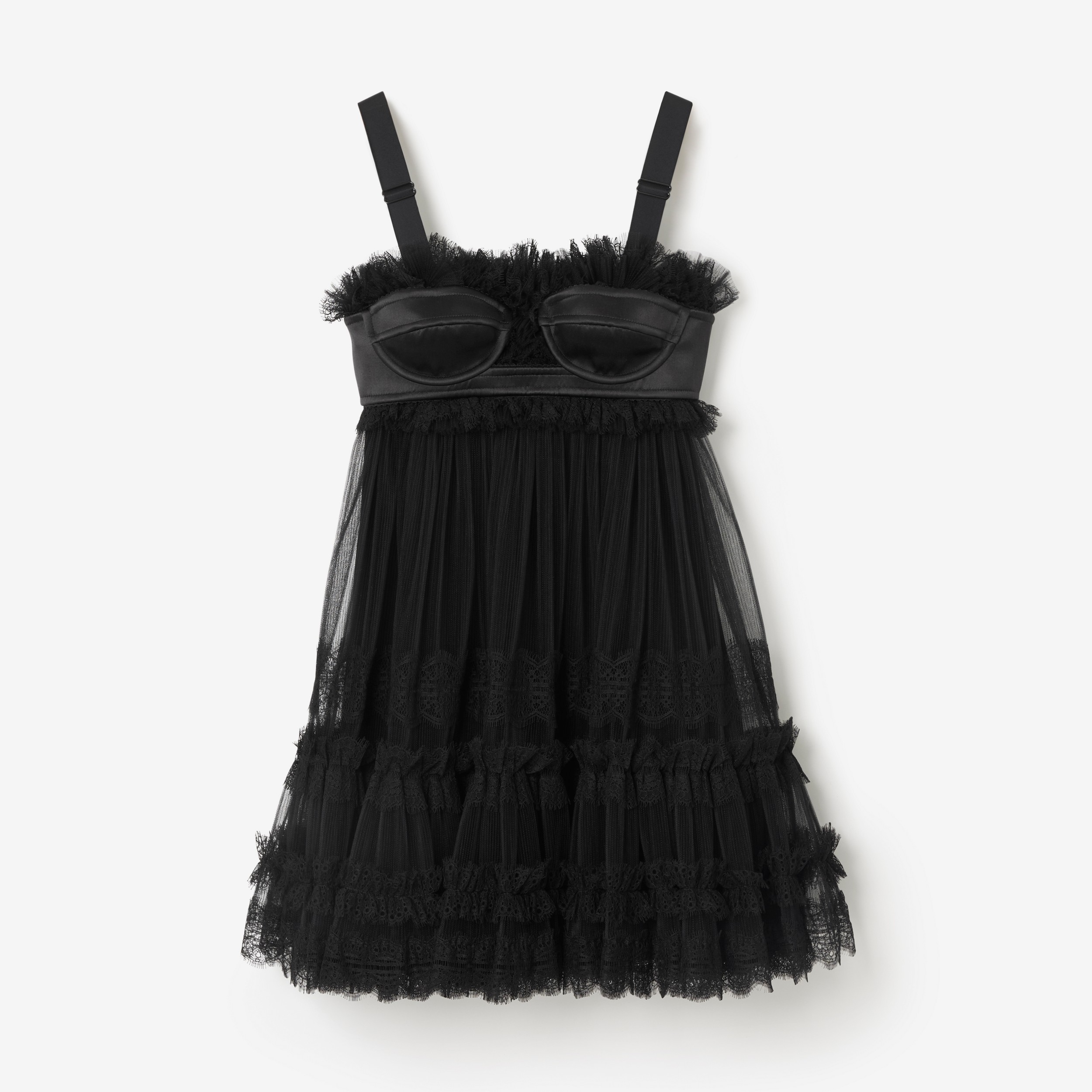 Tulle and Lace Baby Doll Dress in Black - Women | Burberry® Official - 1