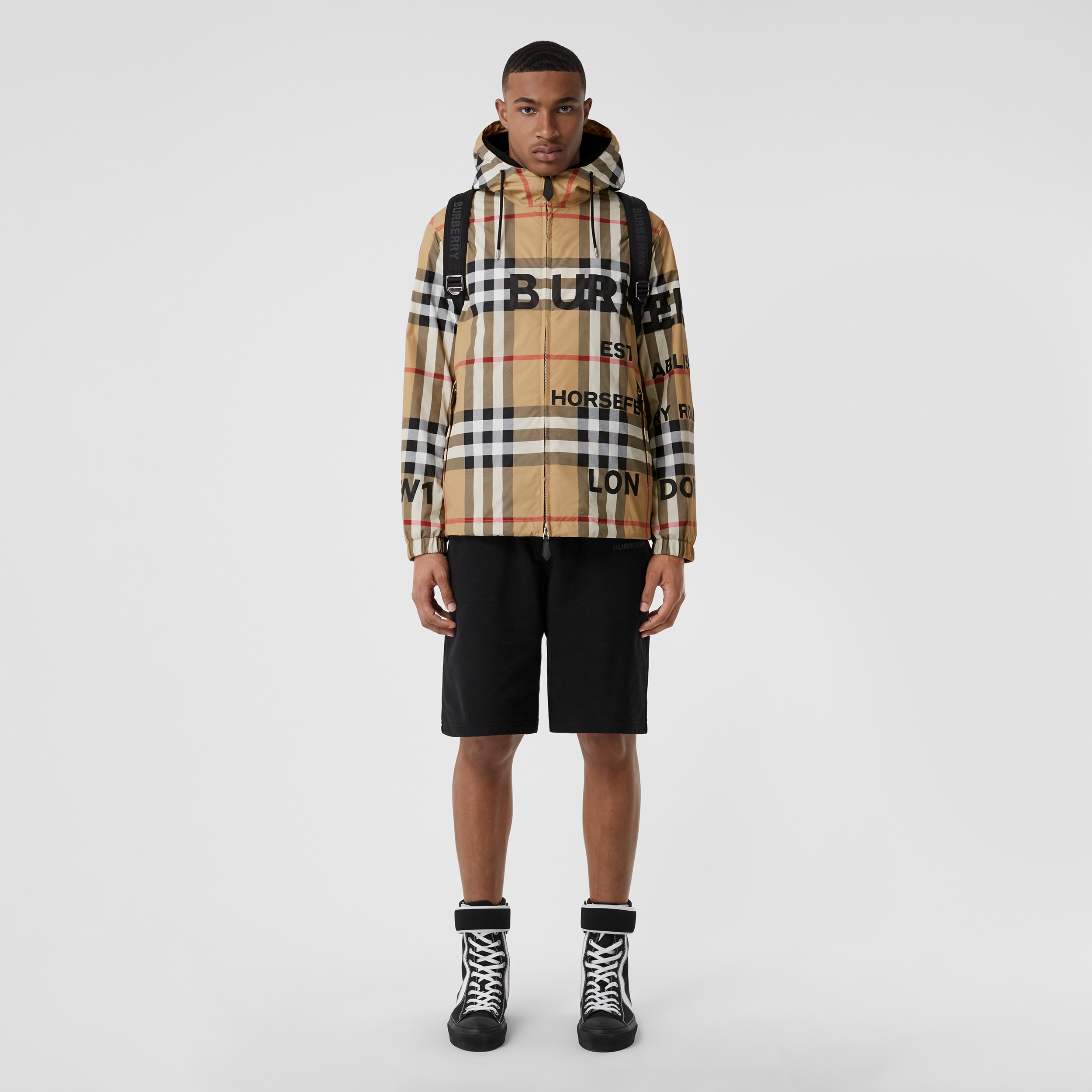 Horseferry Print Check Nylon Hooded Jacket in Archive Beige - Men | Burberry® Official - 4