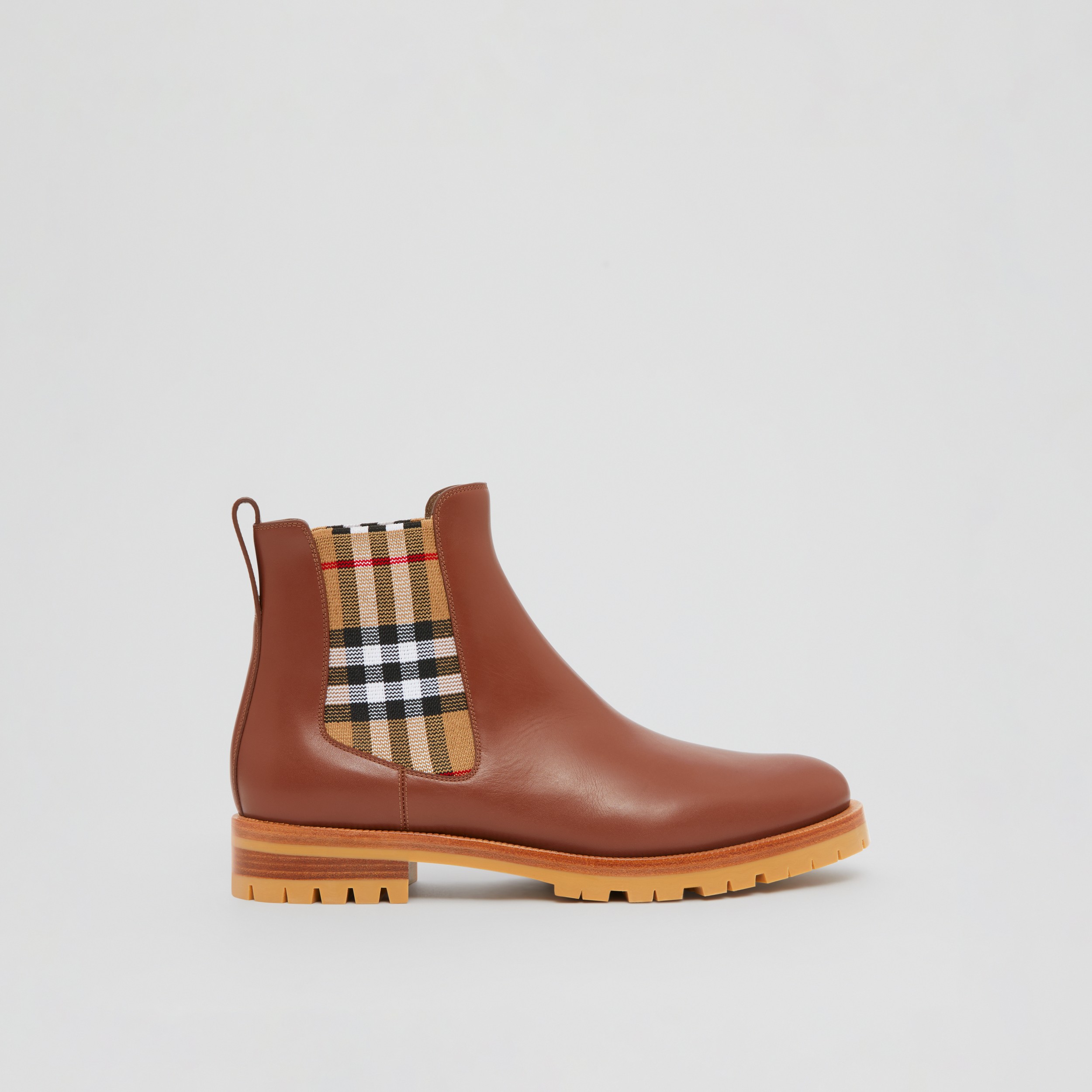 Vintage Check Detail Leather Chelsea Boots in Light Tan - Women | Burberry® Official - 1
