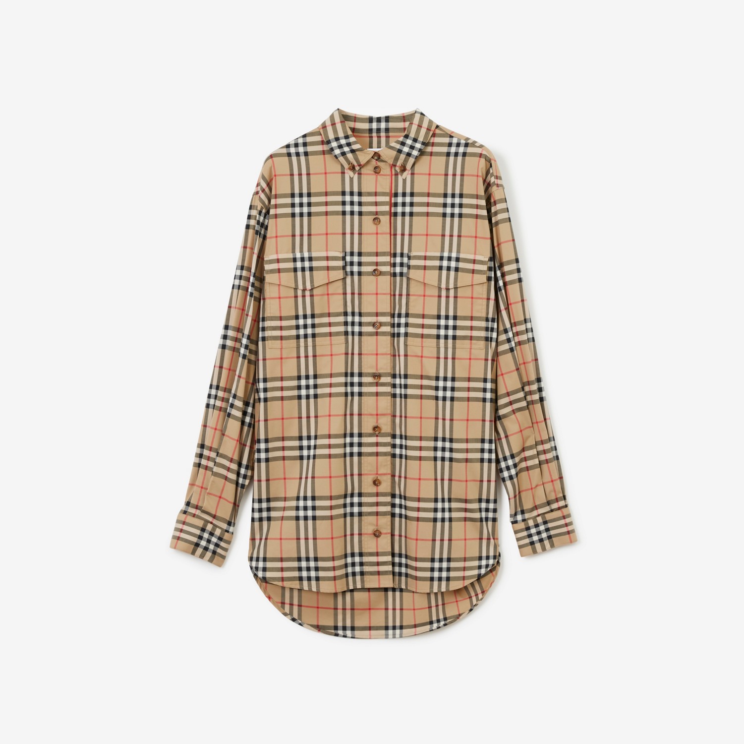 Camisa oversize de algodão stretch xadrez (Bege Clássico) - Mulheres | Burberry® oficial