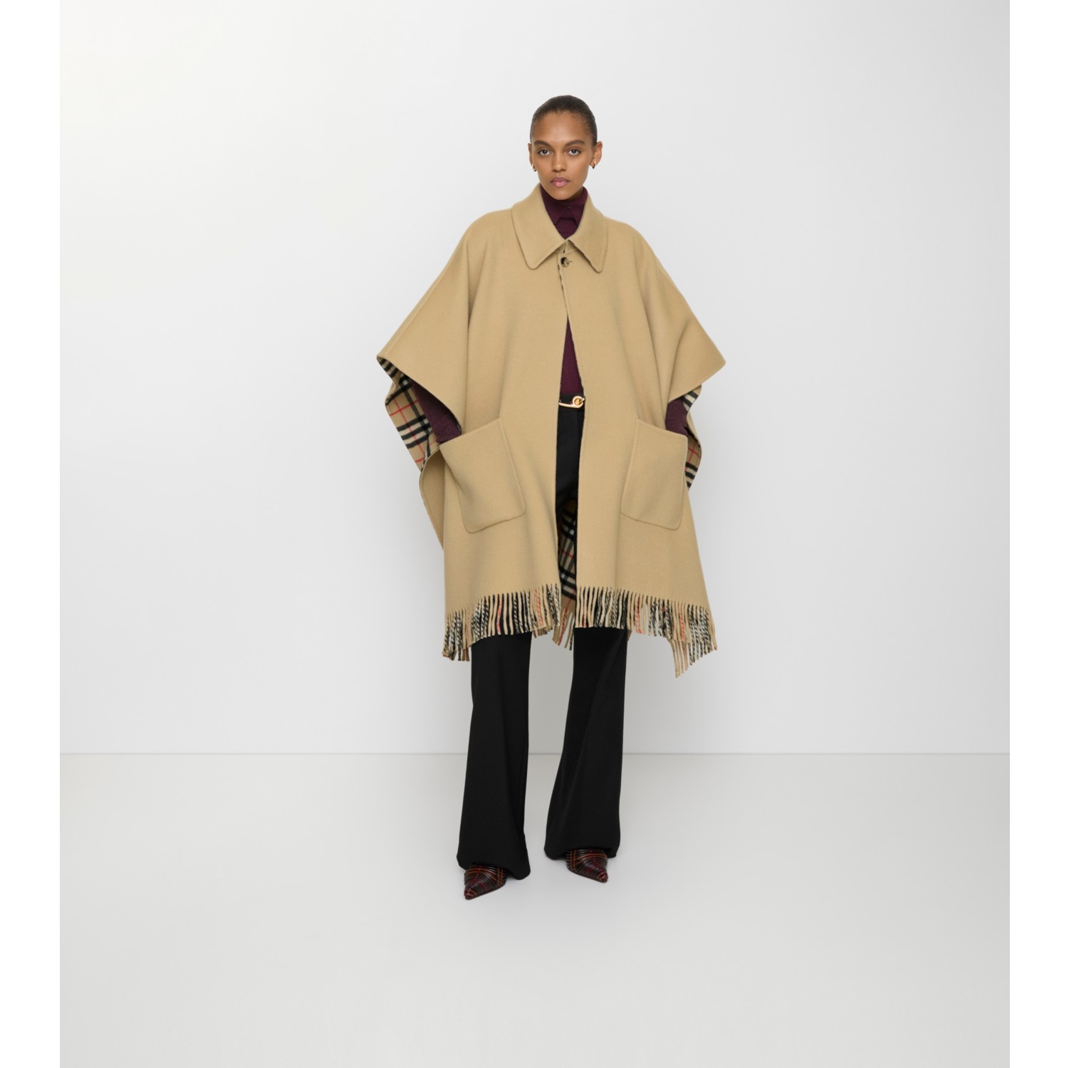 Reversible Check Wool Cape
