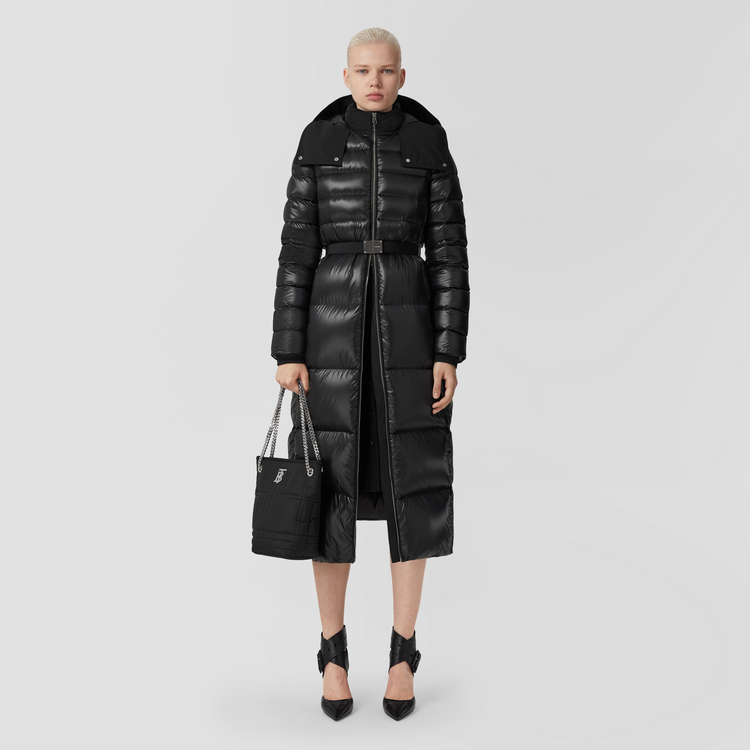 Contrast Hood Nylon Puffer Coat in Black - Women | Burberry® Official - 1