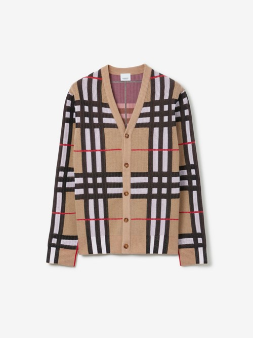 Burberry Check Cotton Blend Cardigan In Neutral