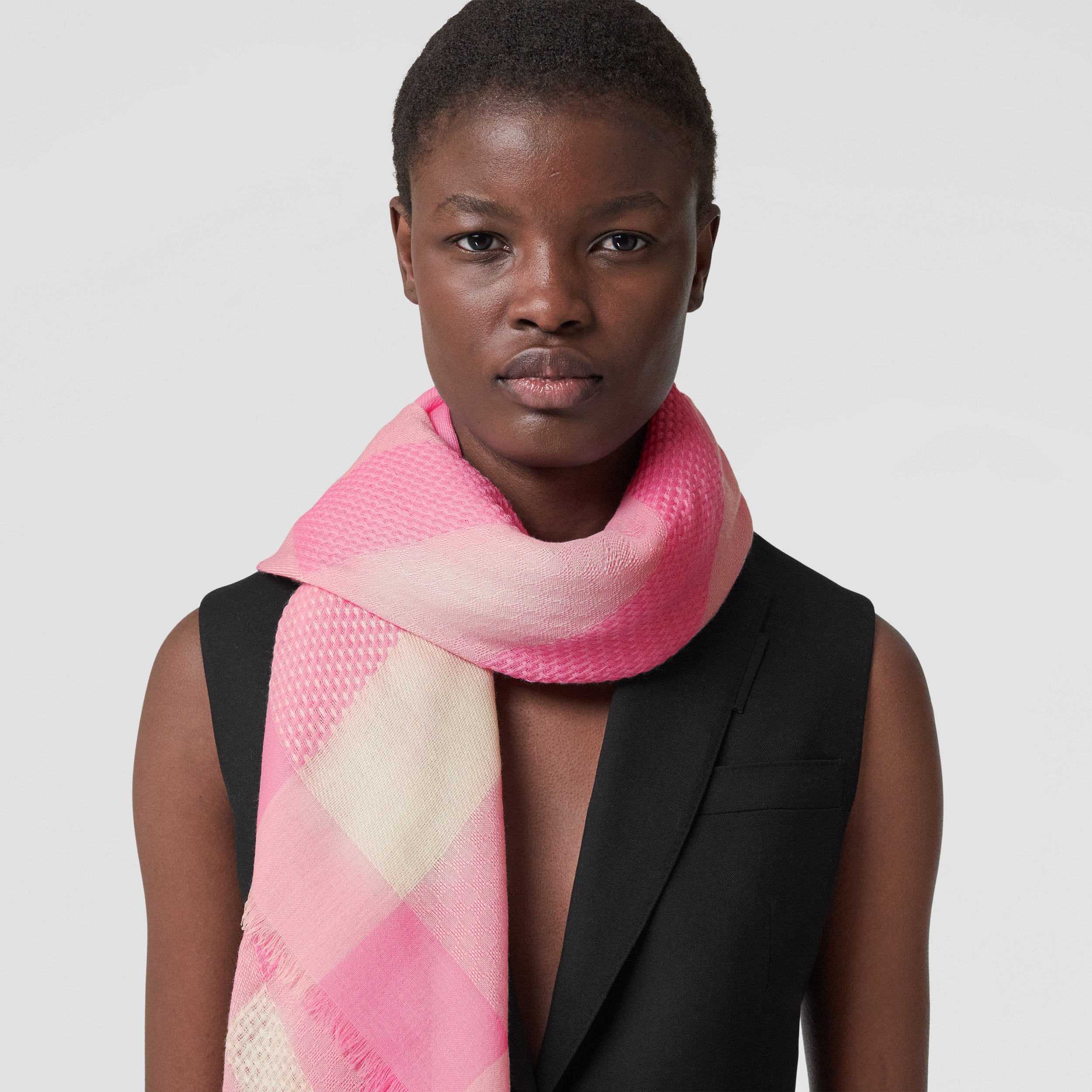 Check Cashmere Large Square Scarf in Bubblegum Pink | Burberry® Official - 3