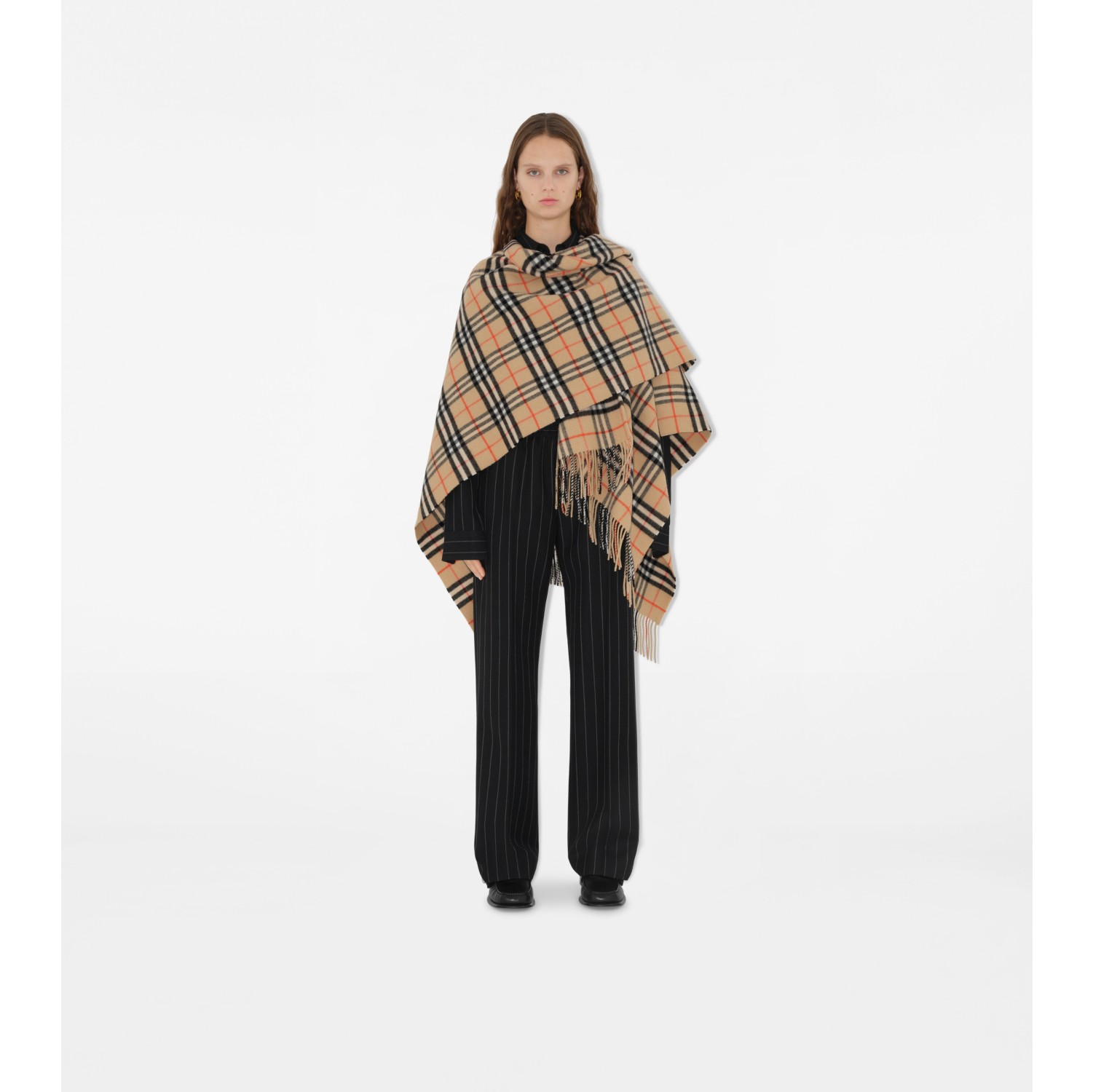 Check Wool Cashmere Cape