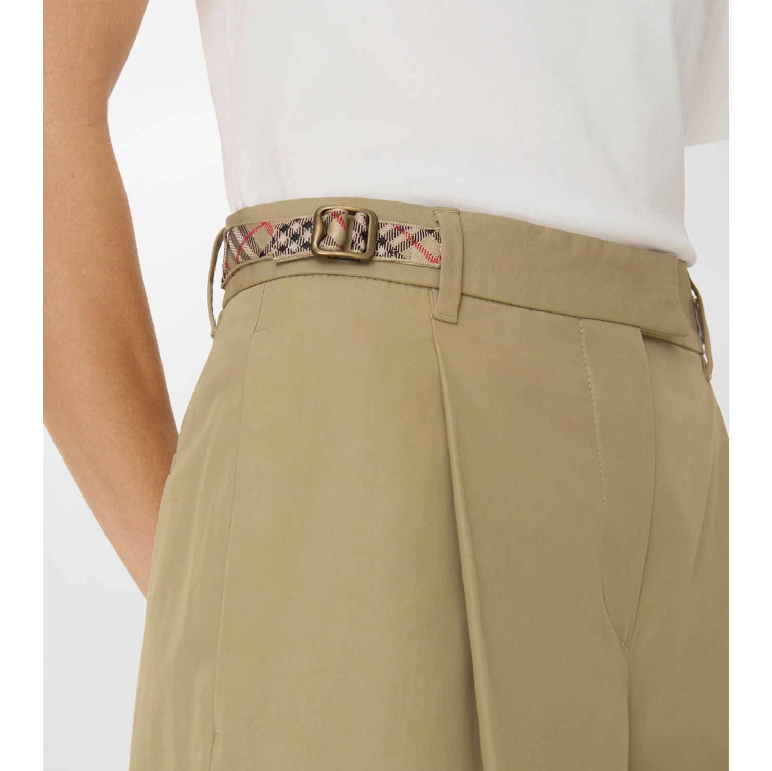 Check Trim Cotton Poplin Shorts in Sparrow beige - Women | Burberry® Official