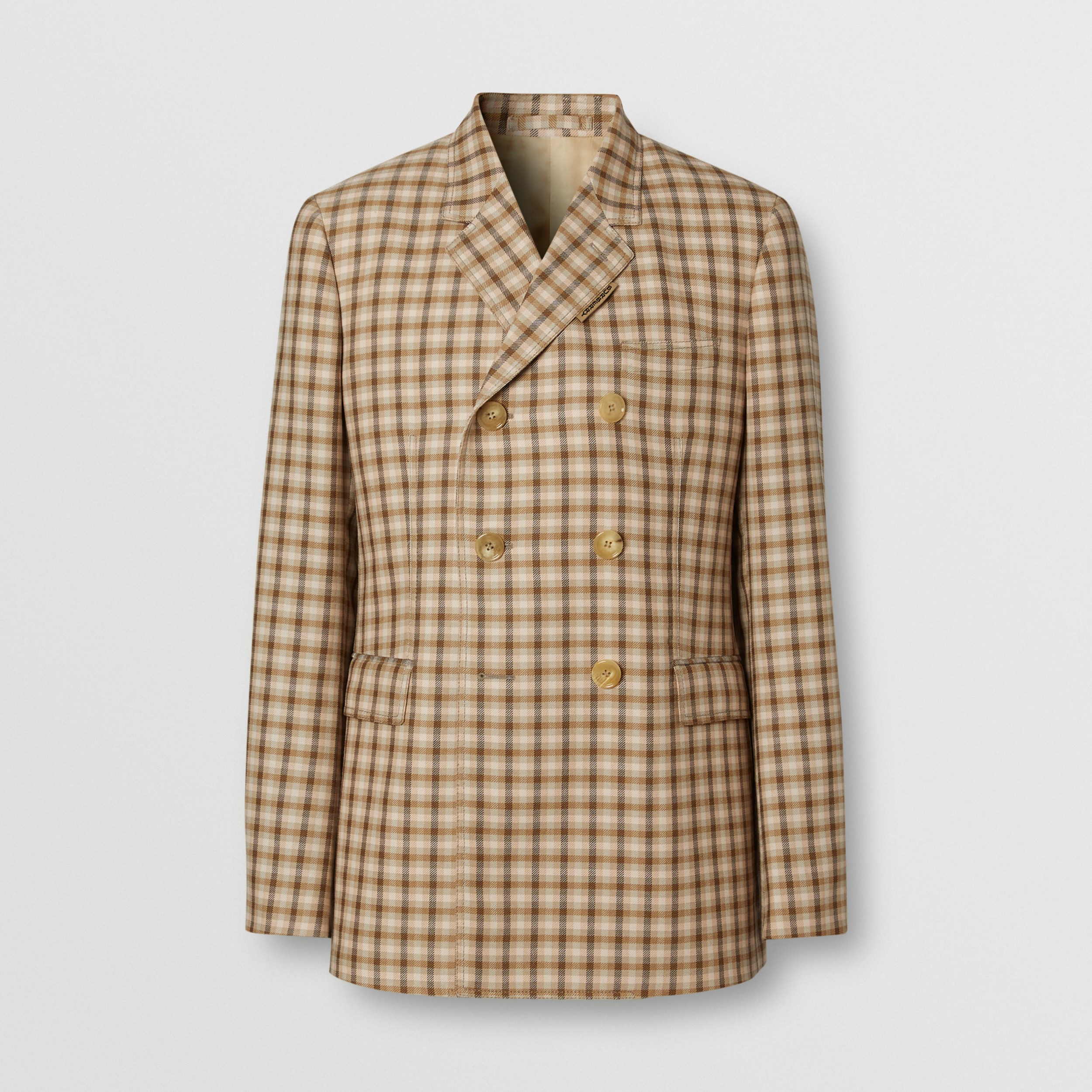 Slim Fit Gingham Wool Tailored Jacket in Soft Fawn Men Burberry