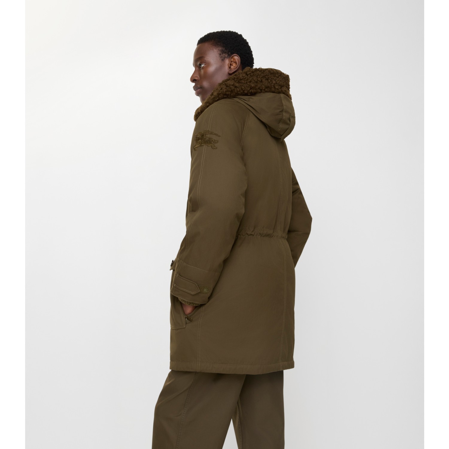 Shearling Trim Gabardine Parka in Juniper green - Men | Burberry