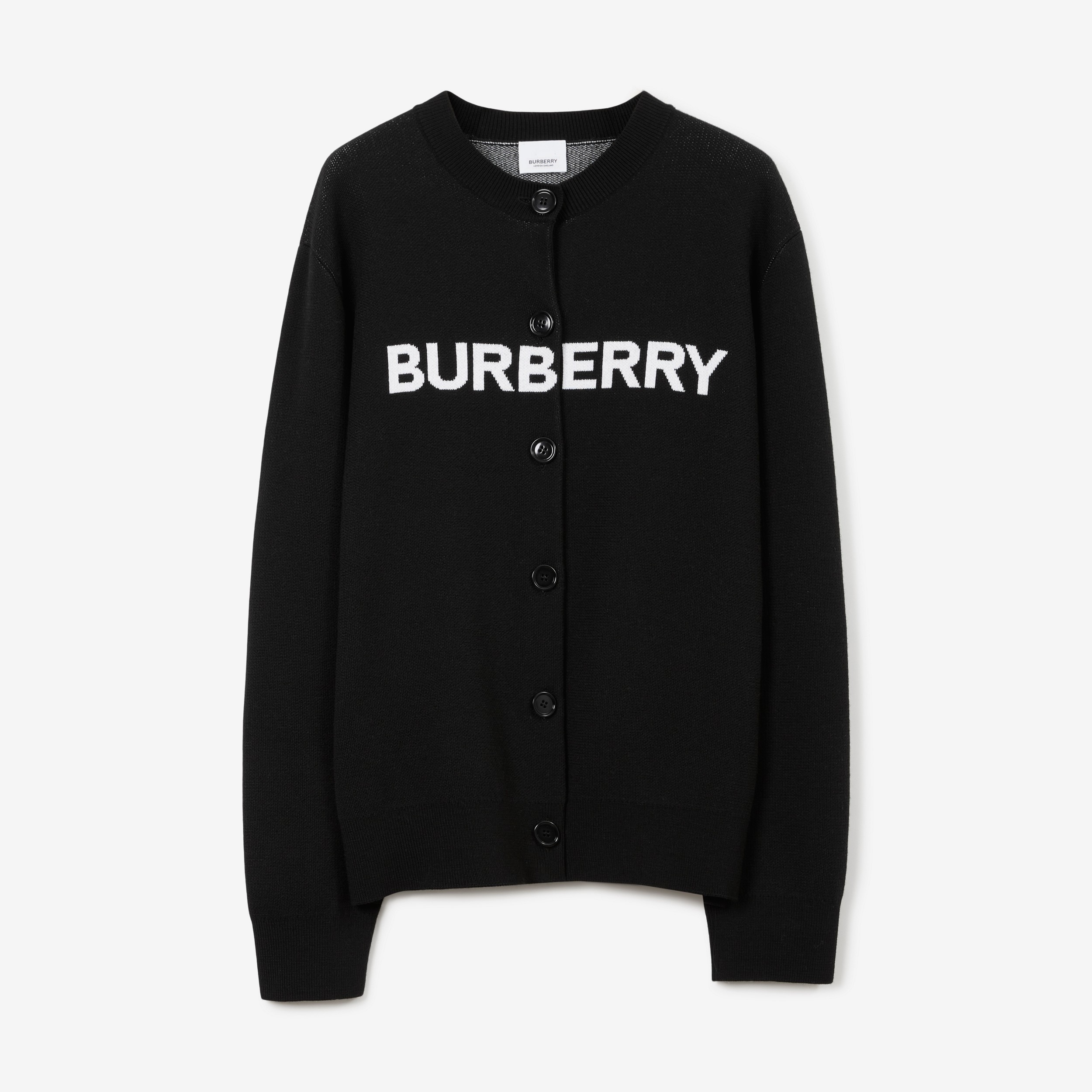 Logo Wool Cotton Jacquard Oversized Cardigan in Black - Women | Burberry® Official - 1