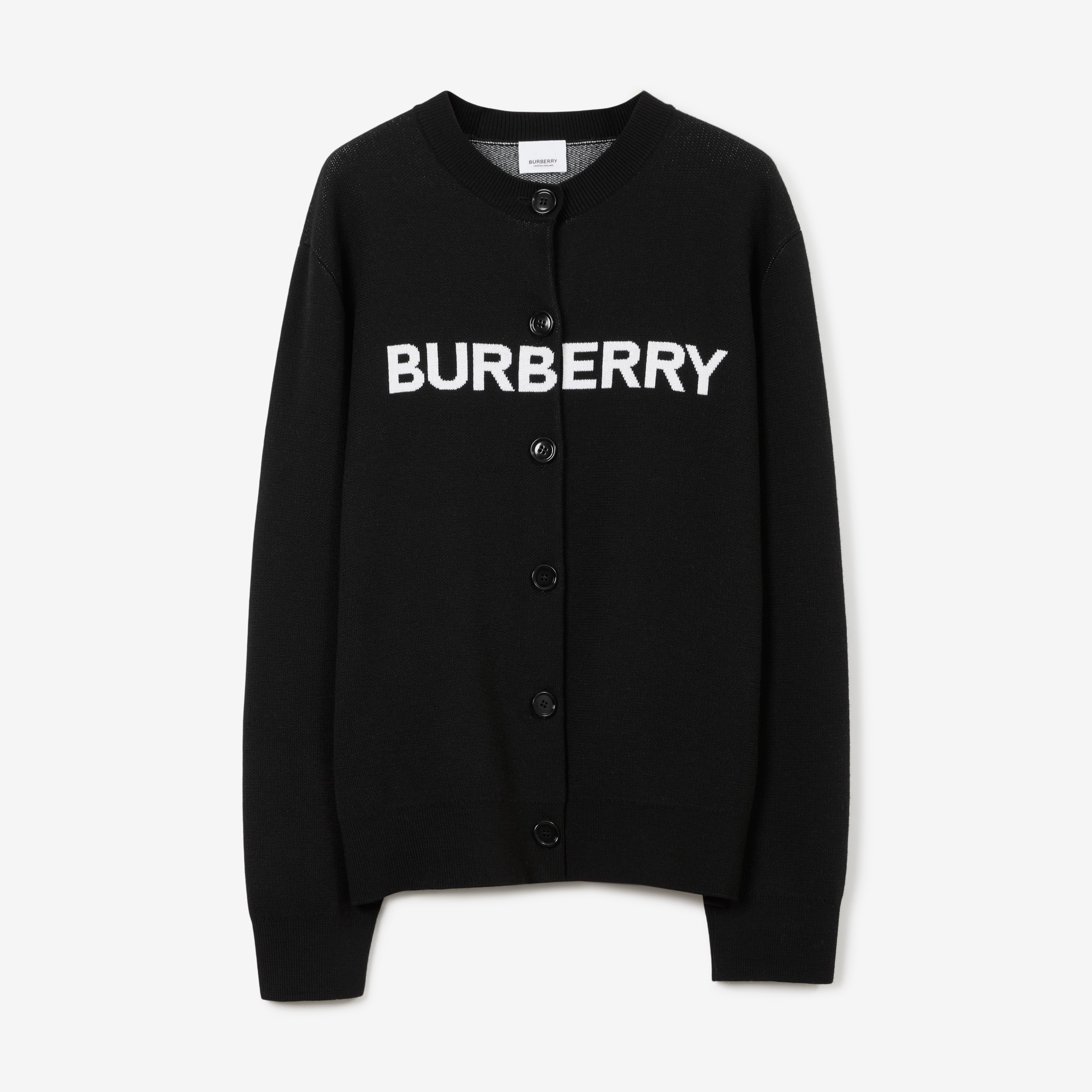 Logo Wool Cotton Jacquard Oversized Cardigan in Black - Women | Burberry®  Official