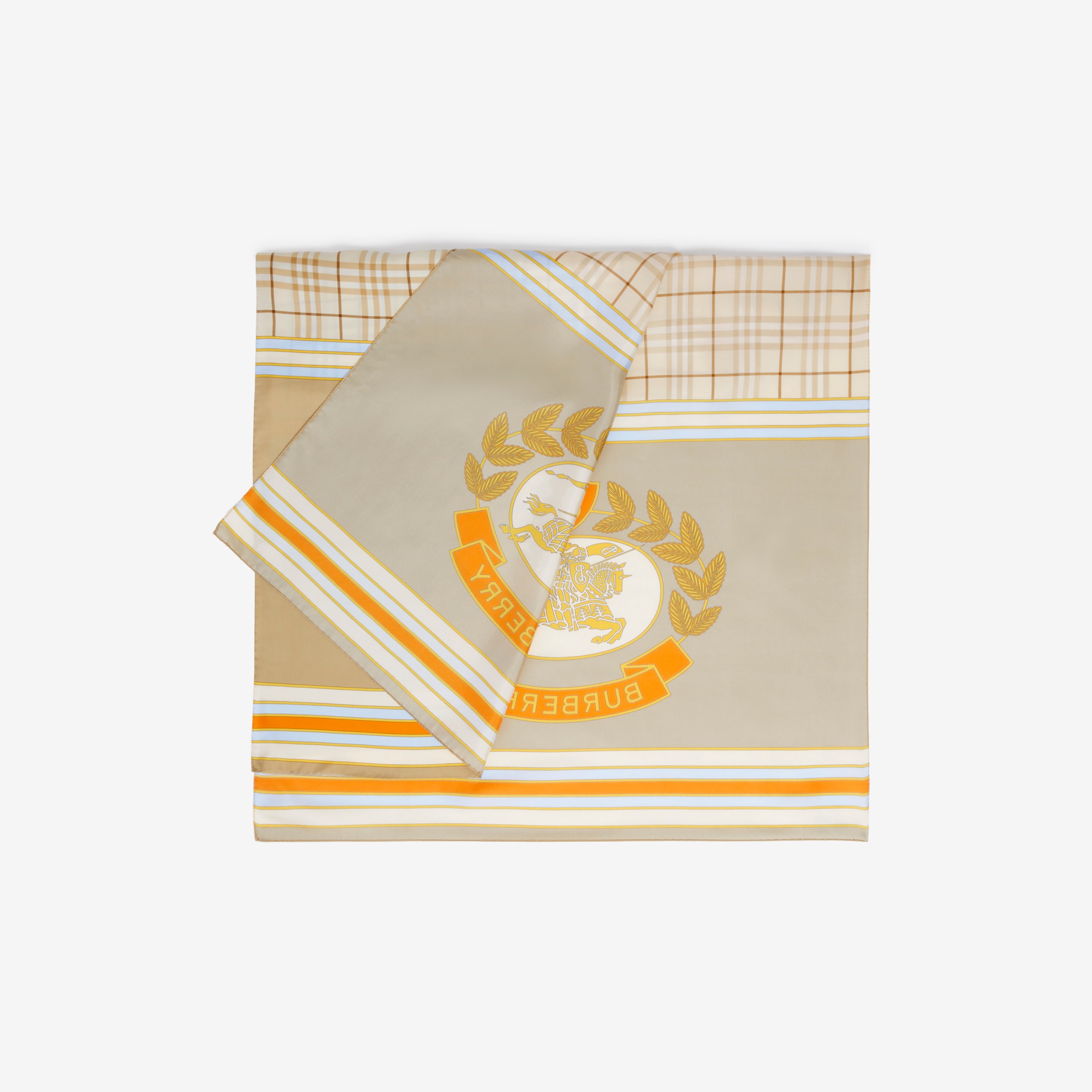 格纹拼马术骑士印花丝巾 (柔黄褐色 / 亮橘色) | Burberry® 博柏利官网 - 3