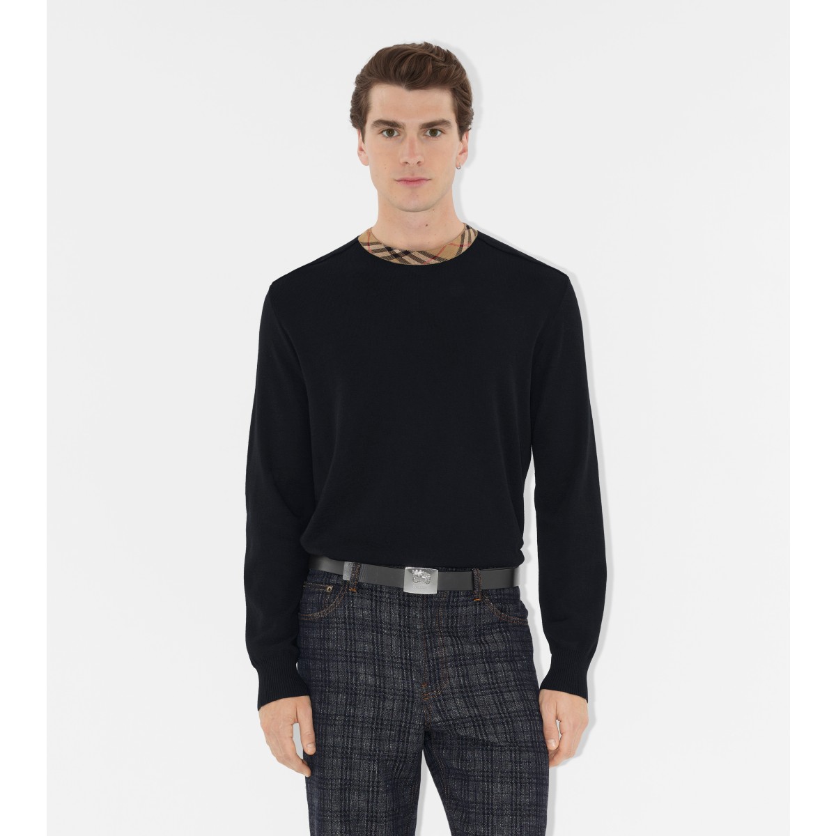  Check Trim Wool Sweater